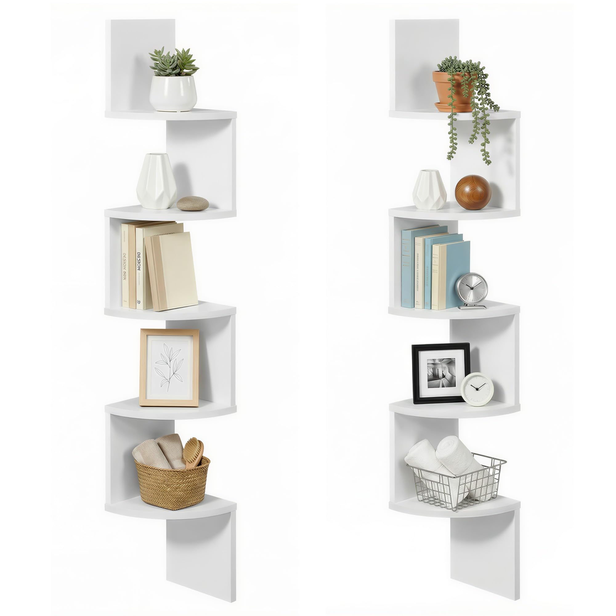 VASAGLE Eckregal 2er Set, Wandregal mit 5 Ablagen, Schweberegal für Küche, Schlafzimmer, Wohnzimmer, Arbeitszimmer, Pflanzen, CDs, Deko, Souvenirs, weiß LLS822T14
