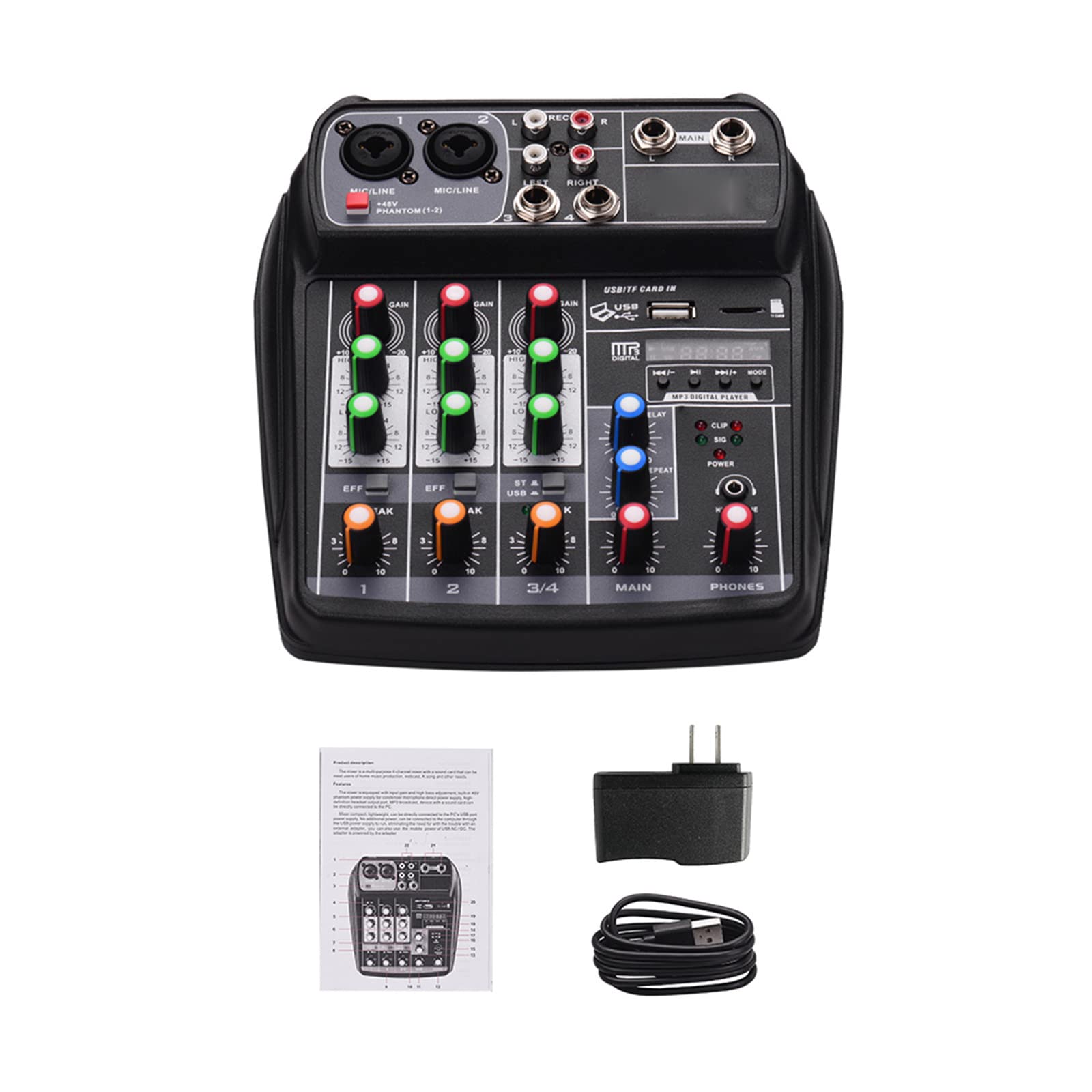 Banchi di missaggio da Studio Console di missaggio compatta Mixer Audio Digitale 4 canali Bluetooth MP3 Ingresso USB per Registrazione di Musica DJ Network Trasmissione Live Karaoke