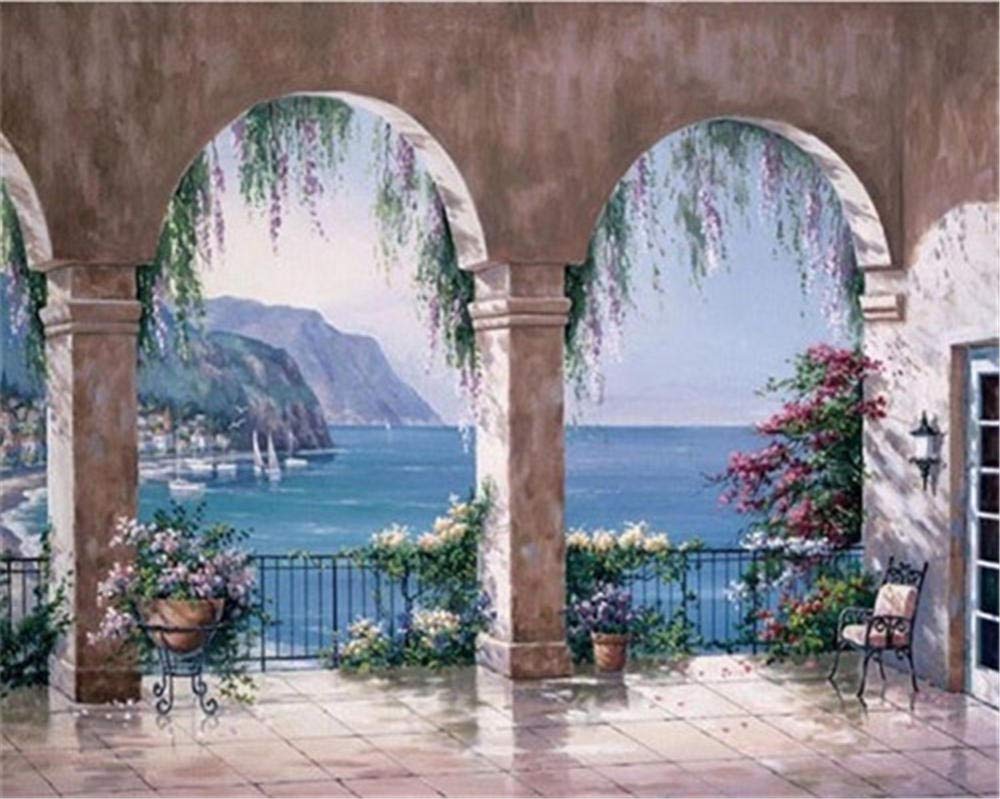 ARTEZXX Paint by Number Kit - Castle balcony view 40x50cm DIY Oil Painting Drawing Canvas with Brushes Decor Decorations Gifts - Frameless