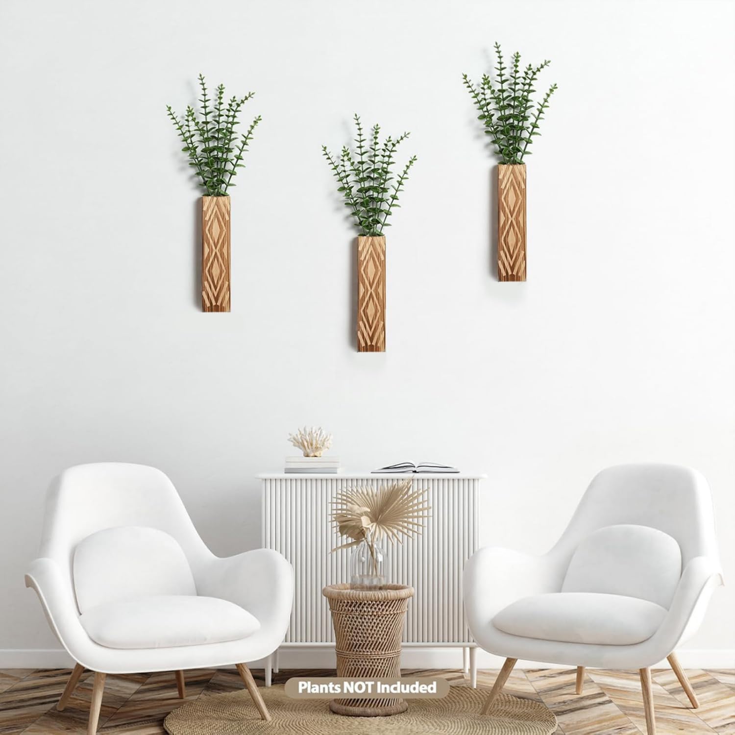 Boho Deko Wandvase Holz 3 Stück Wand Pflanzgefäße Holzvase Innenbereich Wandbehang für Grünpflanzen Getrocknete, Wohnzimmer Wanddekoration Trockenblumen Wandvase (Kiefernholz(ohne Pflanzen))