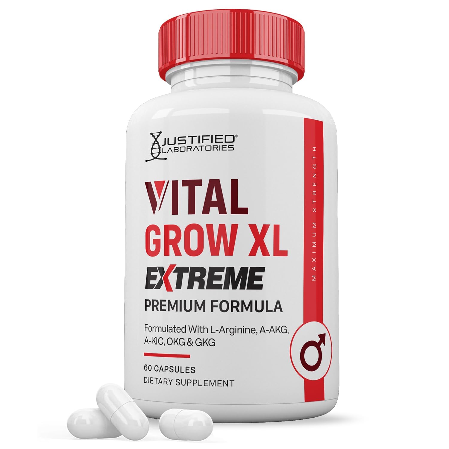 Justified Laboratories Vital Grow XL Extreme Pills 1600MG Premium Formula Proprietary Blend for Men's Health 60 Capsules