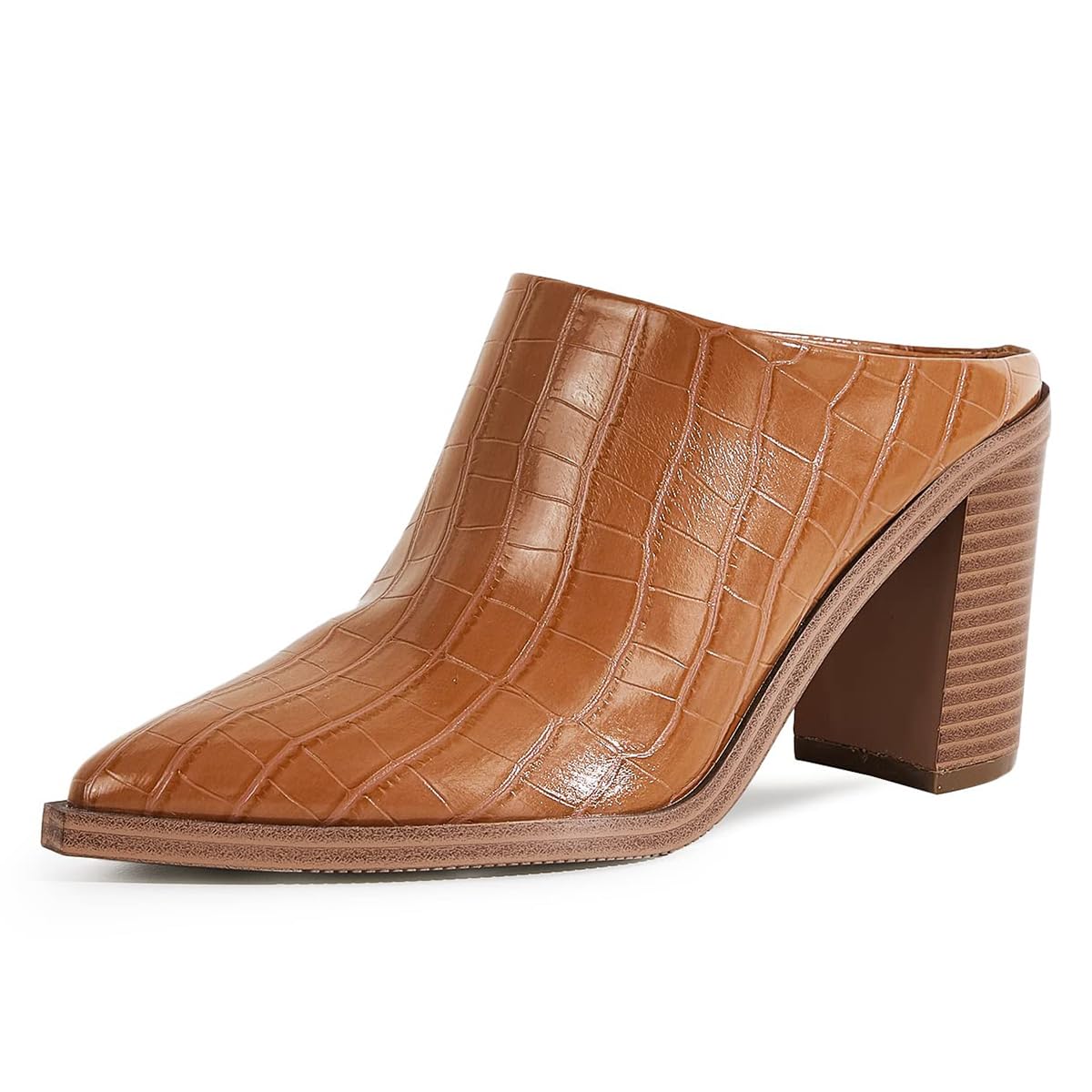 FOWT Women Pointed Toe Slip On Mules Stacked Block High Heel Sandal Comfortable Daily Party Nightclub Proms Shoes Size 4-16 US