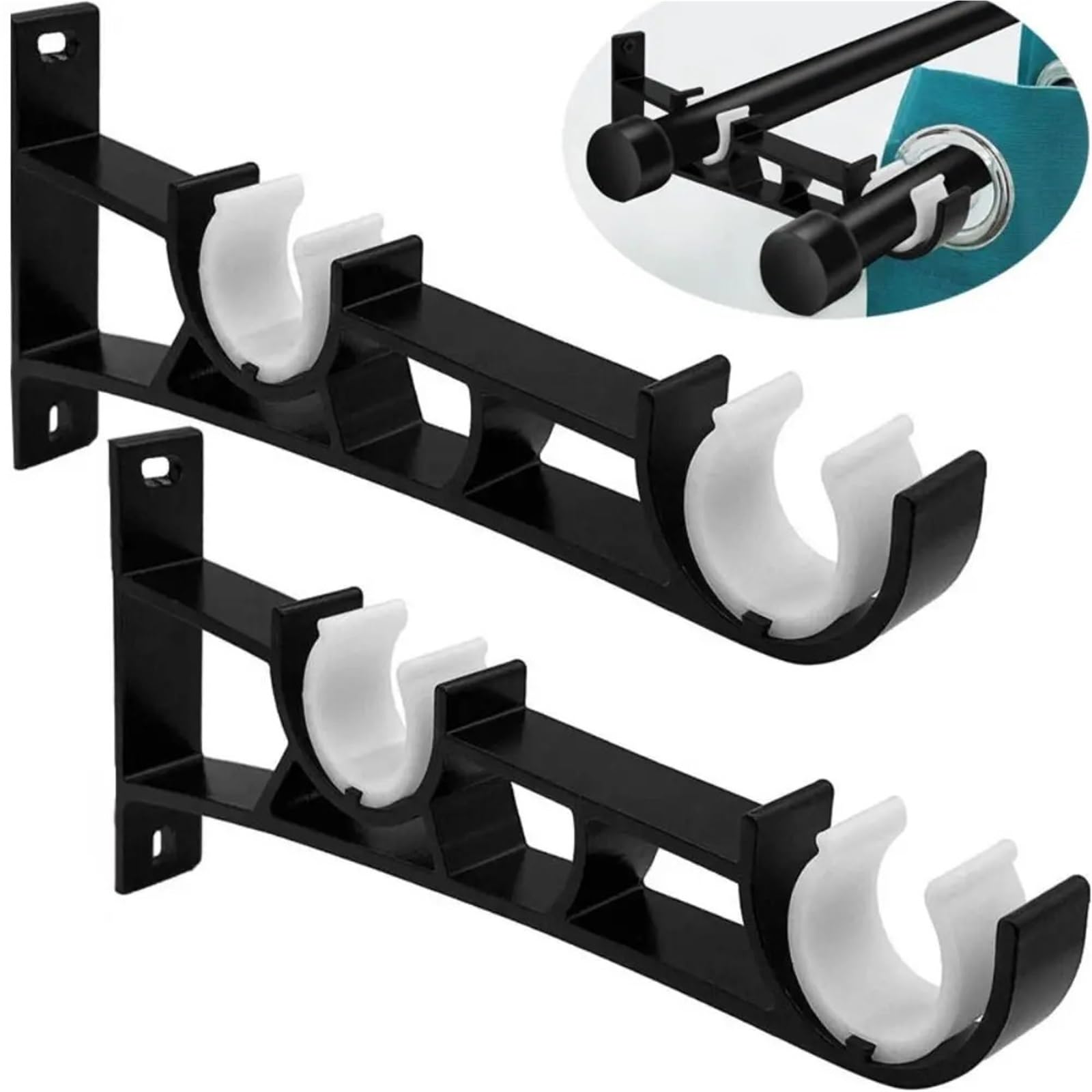Gbrcen Curtain Rod Brackets 4pcs Aluminium Alloy Curtain Rod Brackets Heavy Duty Black Curtain Rod Holders for Wall Durable 7.29 Inches Duty Curtain Rod Hooks