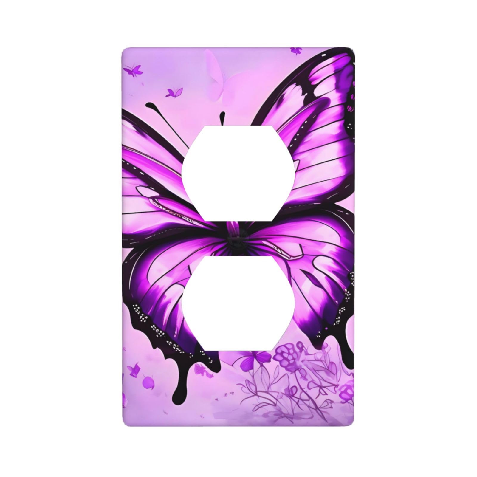 Purple Butterfly Decorative Switch Plate Cover-Unbreakable Polycarbonate Wall Plate for Home Office, 1 Gang with Screws