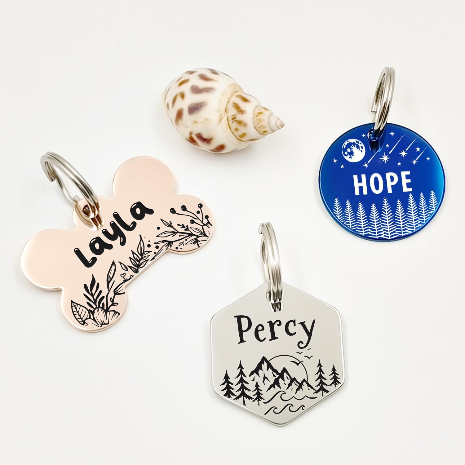 Personalized Pet ID Tags, Customizable Hexagon, Bone and Round Shapes, Multiple Designs with Mountain, Floral, and Night Sky Patterns, Stainless Steel Dog and Cat Tags (Bone) - Image 5