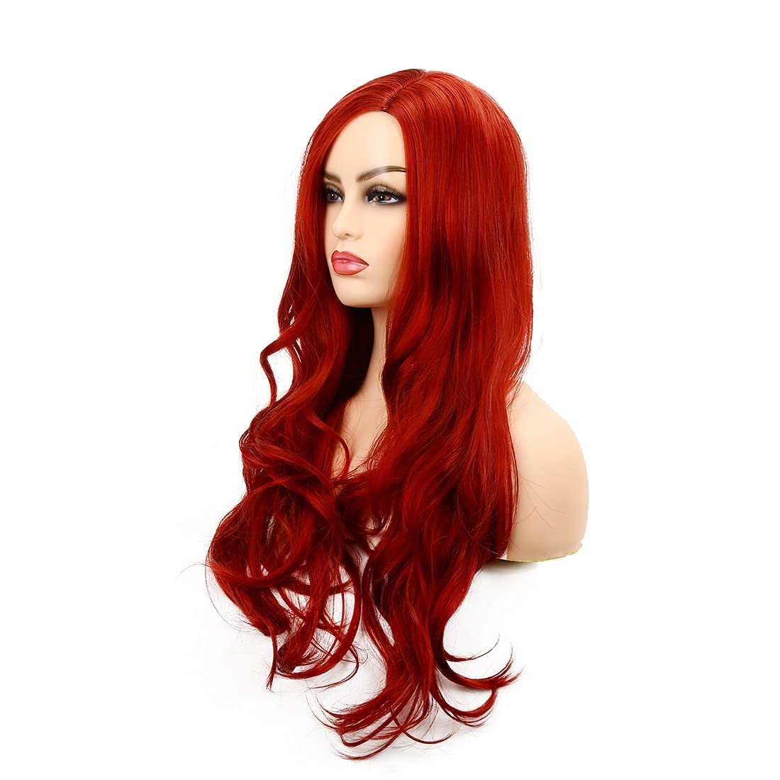 PORSMEER Long Red Wavy Synthetic Hair Wigs for Women Anime Fancy Dress Costume Halloween Party Cosplay Wig 26 inch Long Replacement Full Wig with Middle Part - Image 3