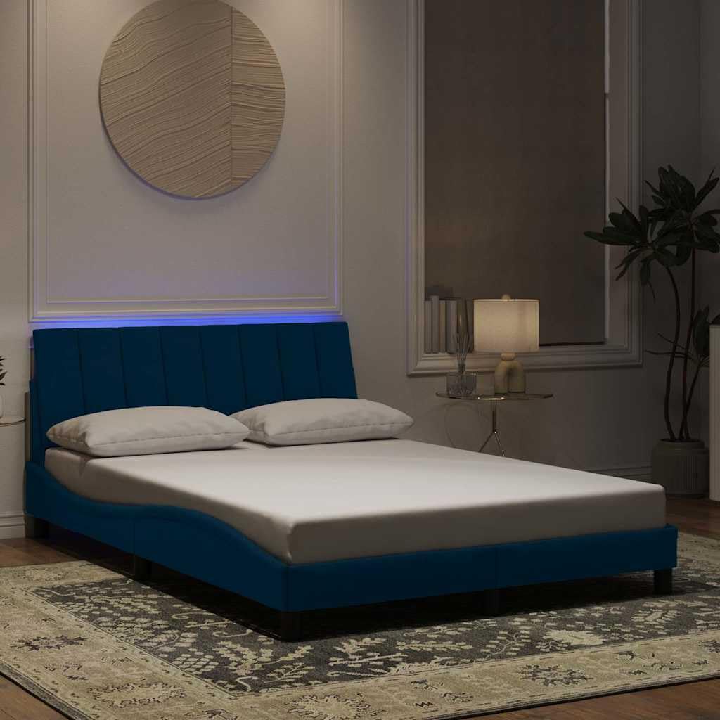vidaXL Giroletto con LED Senza Materasso Hanko Blu 140x190 cm in Velluto, giroletto con LED, Telaio Letto, Rete Letto, Struttura Letto, Base Letto, Letto