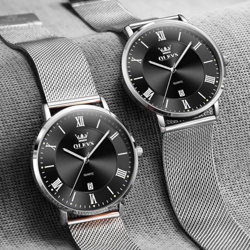 Image of OLEVS Watches for Men Analog Quartz Fashion Dress Analog Quartz Minimalist Simple Slim Thin Stainless Steel Mesh Strap Waterproof Date Mens Watches