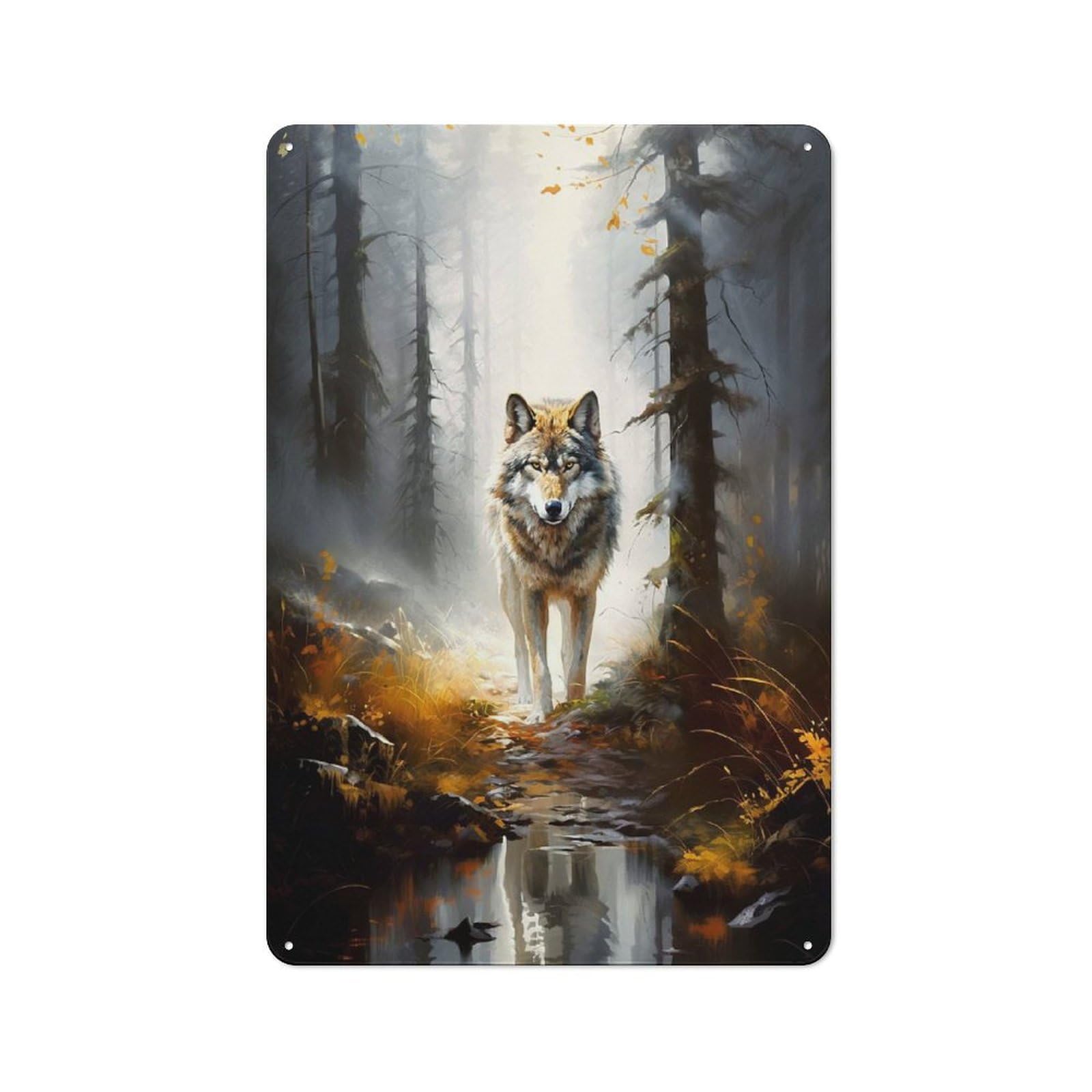 Wolf Forest Industrial Metal Wall Decor 30x20cm, Tin Sign for Workshop, Basement, Shed Or Games Room