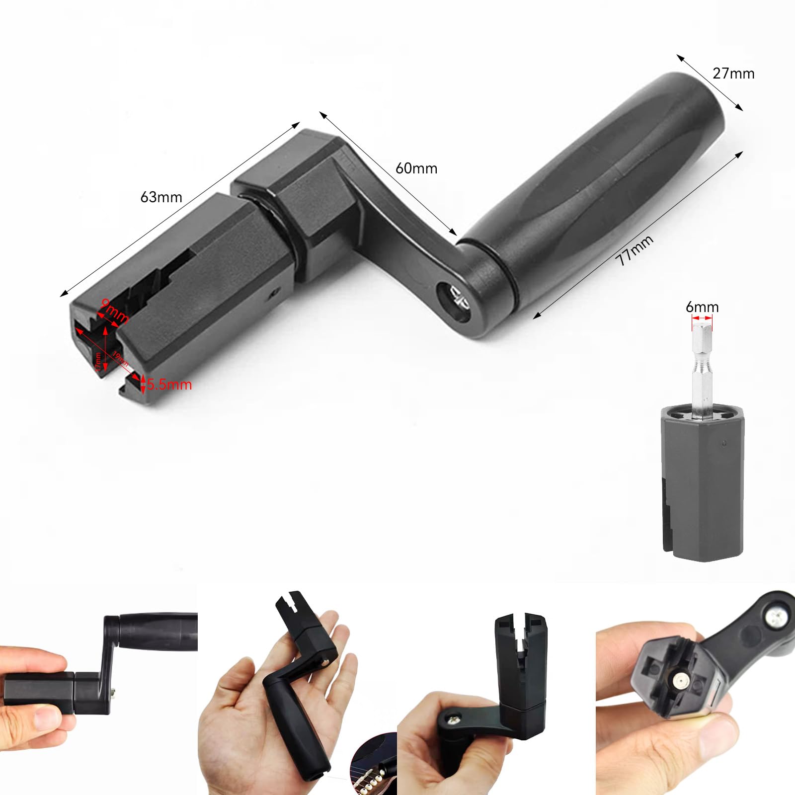 String Winders, 2 in 1 Guitar String Winder Ergonomic Guitar Peg Winder Black Bridge Pin Peg Puller Screwdriver Drill Bit for Acoustic Guitar, Electric Guitar, Banjo, Mandolin, Ukulele