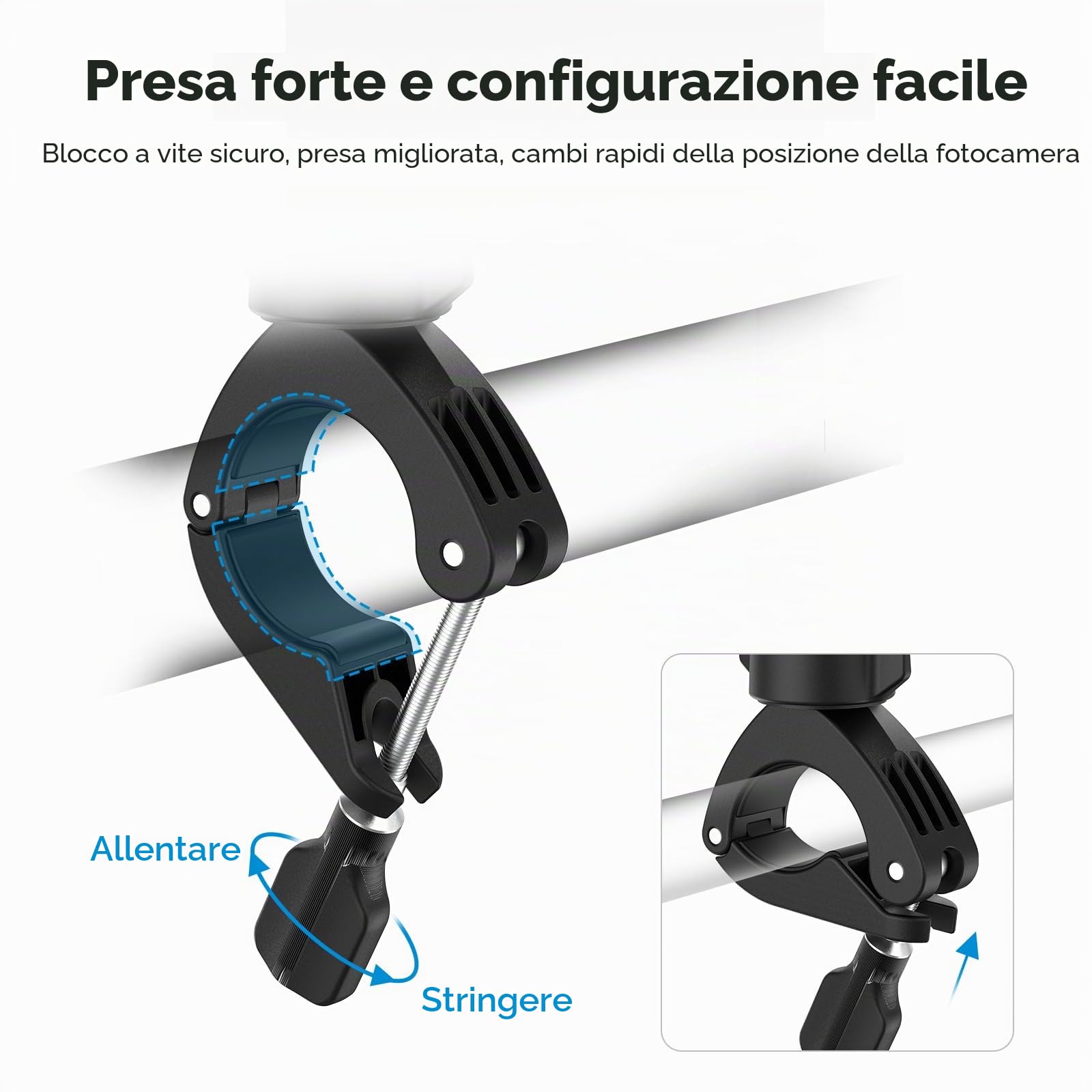 AFAITH Supporto Manubrio Moto Bici per Gopro Hero 12 11 10 9 8 7 6, 360° Ruotabile Leggero Moto Supporto Tubo Morsetto per Insta360 Action Cameras
