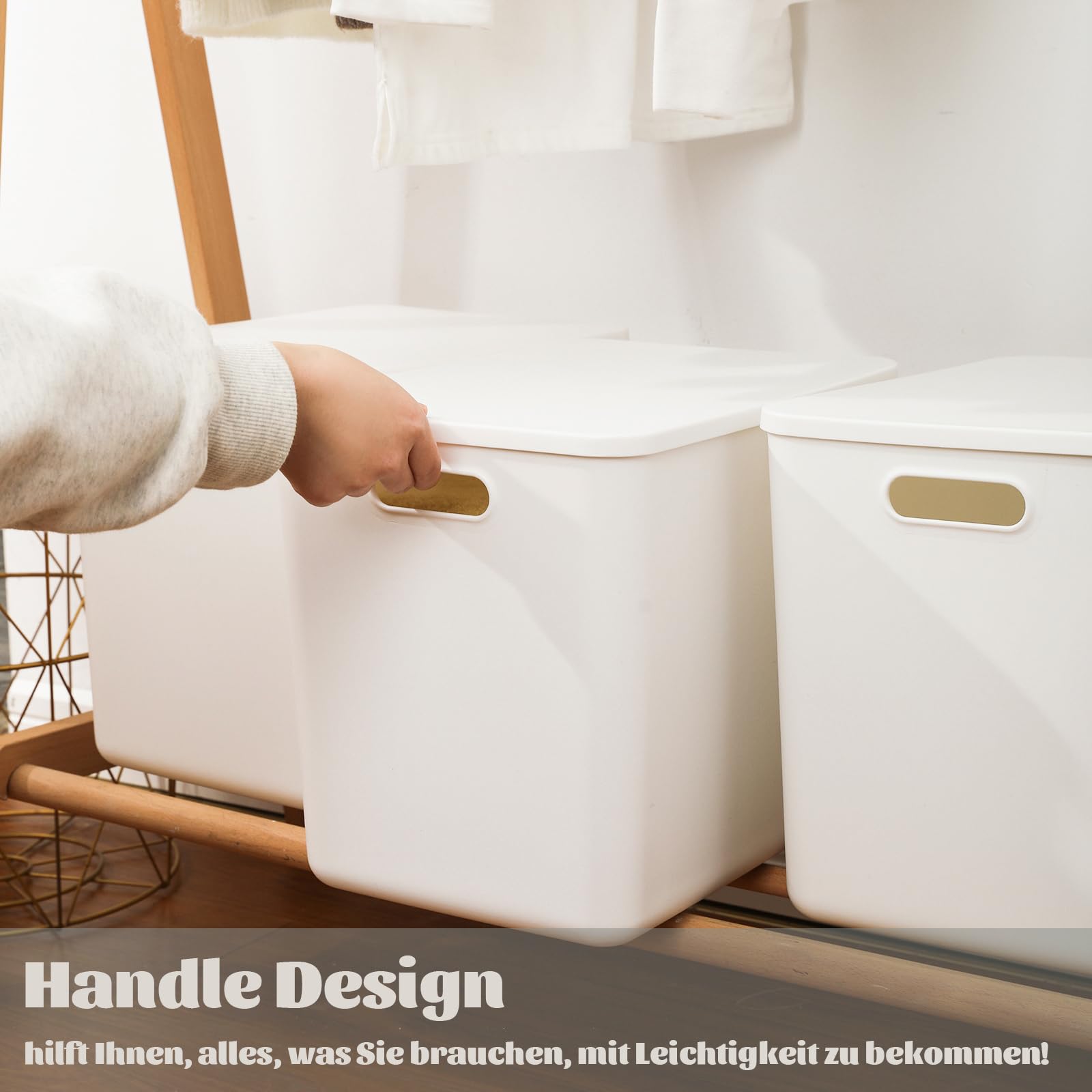 12L+25L 6 Pack große Kunststoff Weiße Aufbewahrungsbehälter Körbe, Toy Box Chest mit Deckel und Griff,Organizer Container für Kids,Nursery,Shelves,Playroom, Bedroom,Office,Closet,home(4XL+2L)