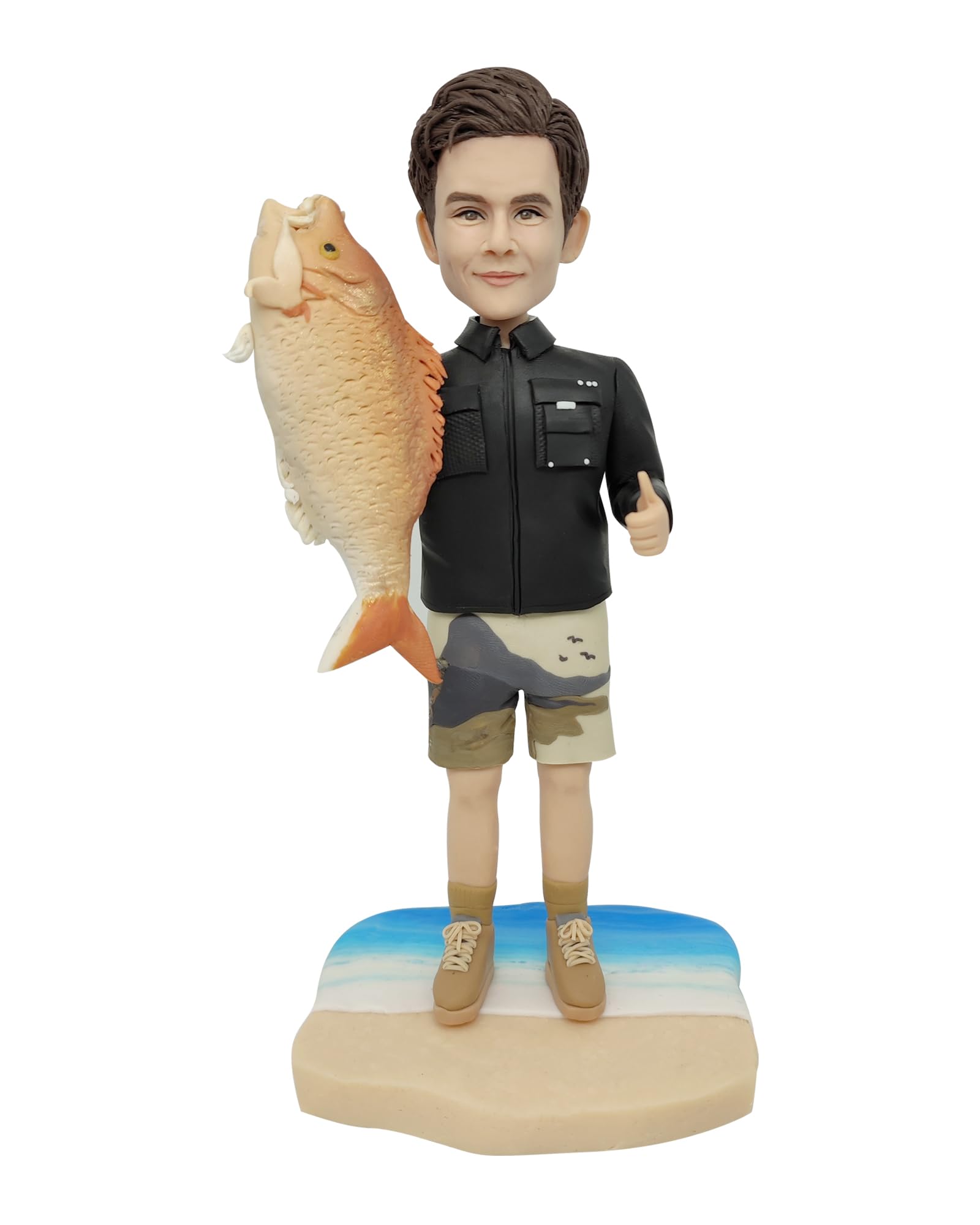 BLING-SURPRISE Personalized Custom Bobblehead The Fisherman Held The Fish in His Hand Figurines Bobbleheads Customized Figures for Boss Boyfriend Dad Fathers day Fishing Contest (Red Carp)