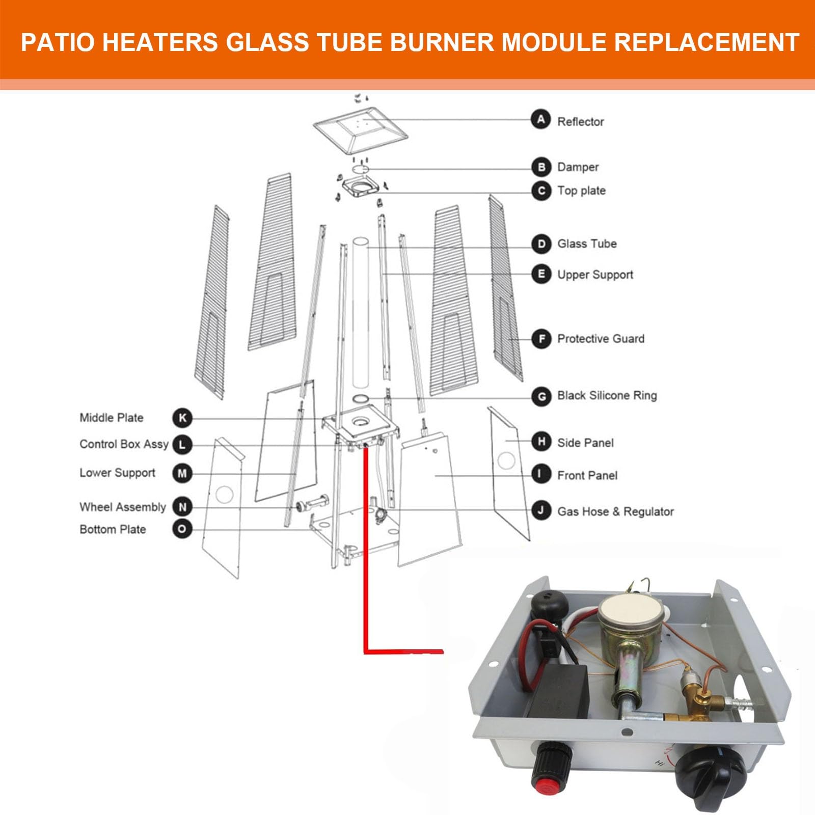 Kit De Repuesto De Módulo De Quemador De Calentador De Patio De 47000 BTU, 4 Bolt Pirámide Calentador De Patio Piezas De Repuesto del Quemador