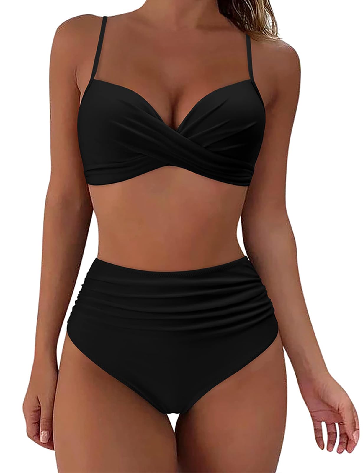 Womens High Waisted Bikini Sets Tummy Control Bathing Suit Two Piece Color Block Swimsuit