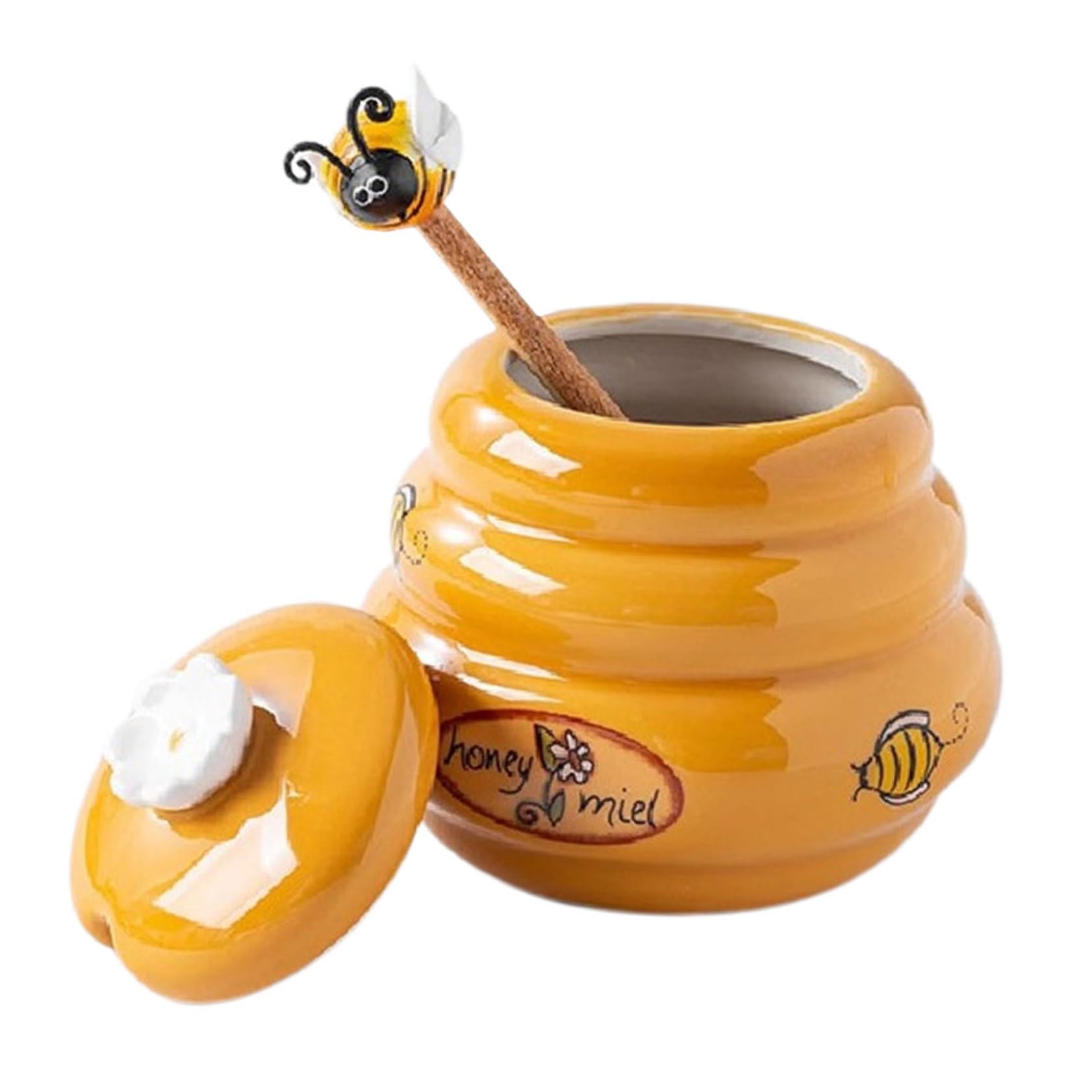 Pot à miel en céramique pour adoucir vos petits-déjeuners en famille avec sa cuillère en bois