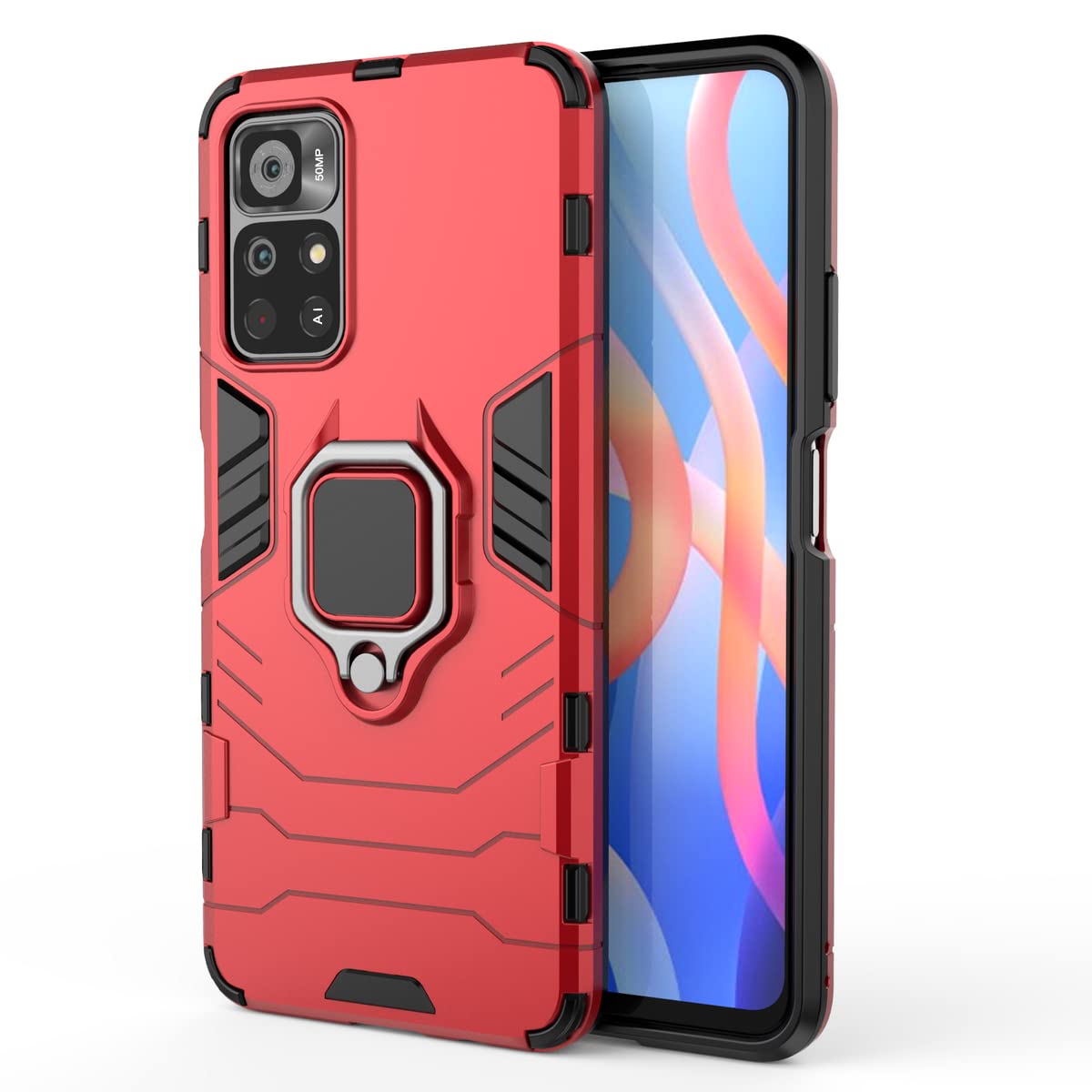 Coque Armor Anti-choc Avec Anneau Aimanté Pour Xiaomi Poco M4 Pro 5G / Redmi Note 11S 5G - Noire TPU+PC