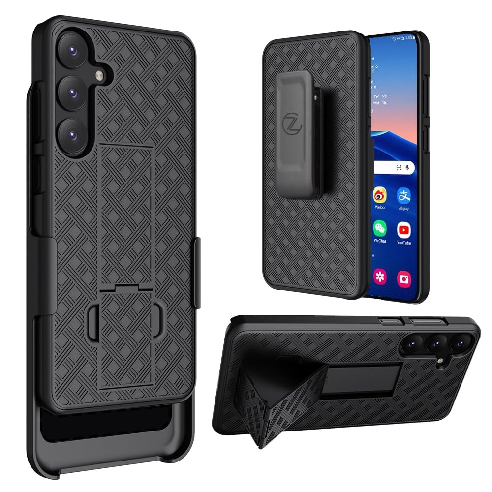 ZASE Compatible with Samsung Galaxy S25 & S24 5G (6.2-inch) Holster Belt Clip Phone Case Tough Super Slim Rugged Protective Cover Armor Defender