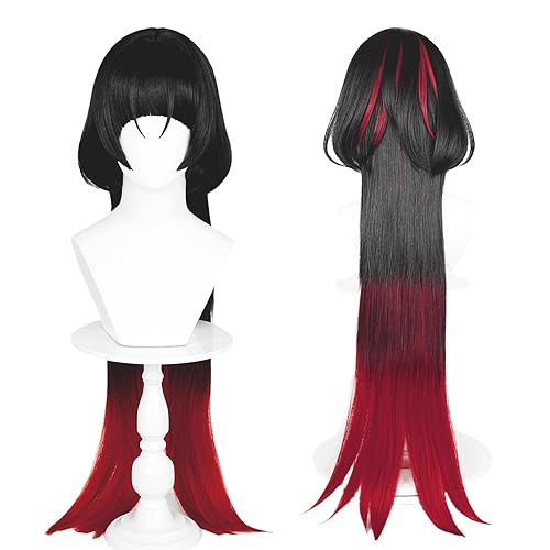 Probeauty Jane Doe Cosplay Wig Long Black Ombre Red Straight Anime Cosplay Wigs with Bangs for Halloween Party Costume