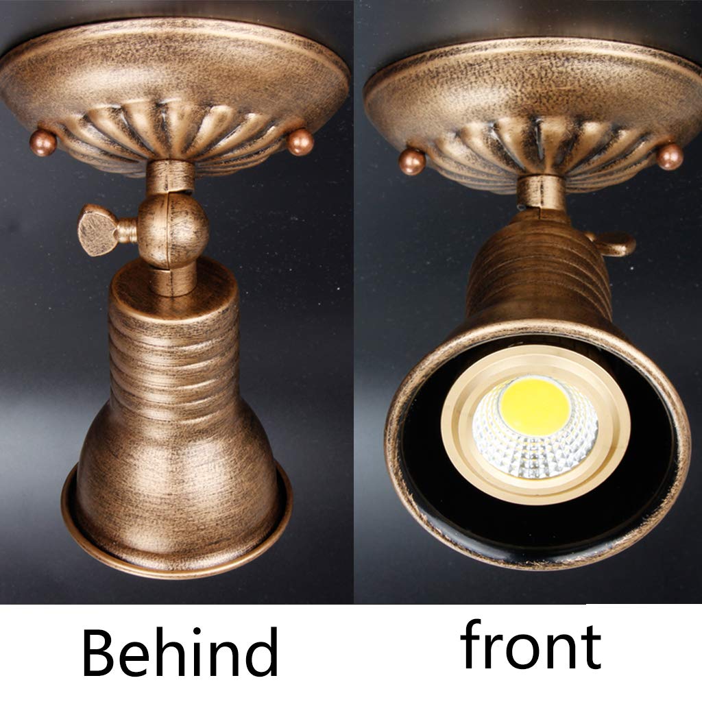 ACMHNC Przemysłowy reflektor sufitowy vintage, 5 W LED rustykalny retro reflektor sufitowy/ścienny regulowany metal, gniazdo: E27 Max. 40 W, antyczna mosiężna lampa obrotowa do przedpokoju, sypialni