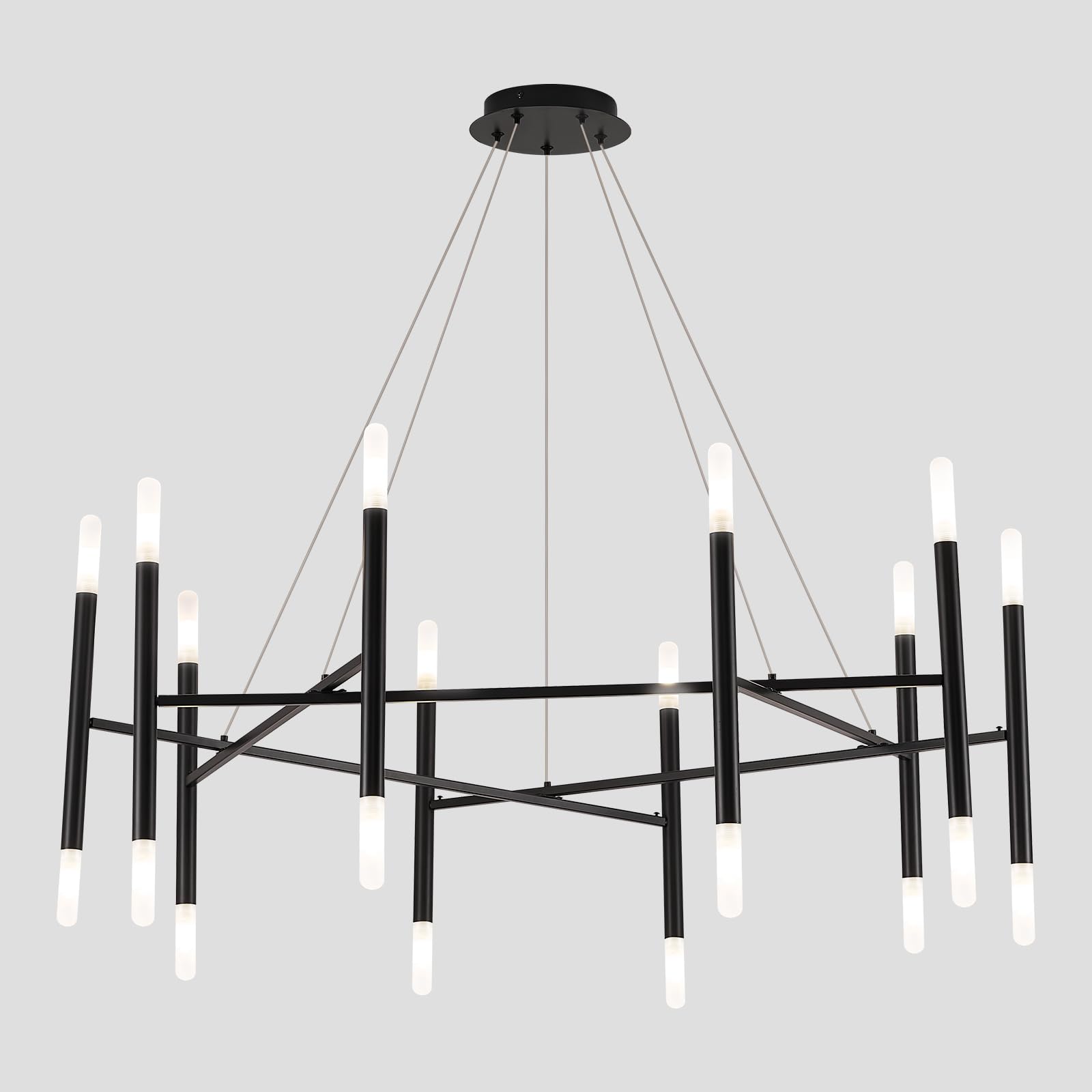 Photo 1 of FookChak Modern Black Chandelier 56" Circle Round Light Fixture Large Dining Room Metal Chandelier Over Table 20 Light Contemporary Chandeliers Lights for Living Room Master Bedroom Foyer, G9