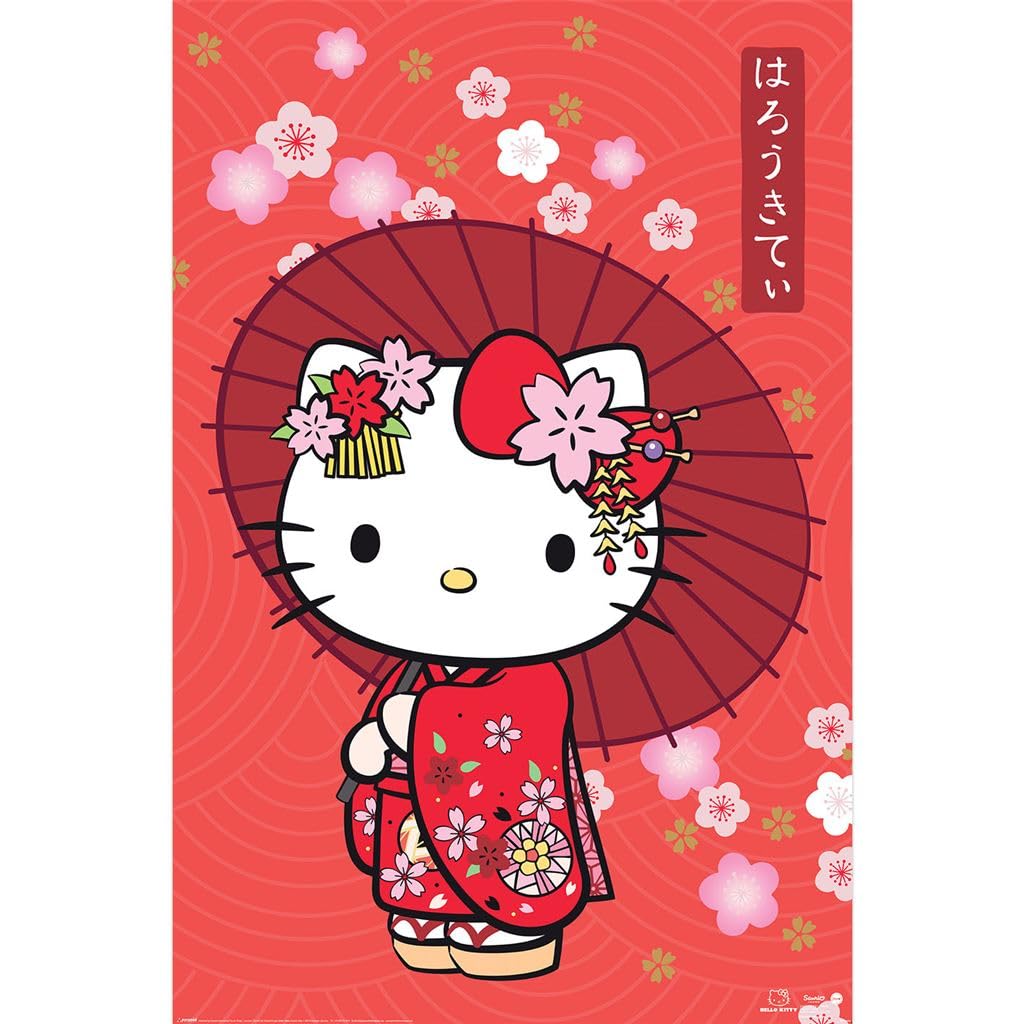 Pyramid International Official Maxi Poster – Hello Kitty (Japanese Style) | Decorative Wall Art | 61cm x 91.5cm Poster for Bedrooms, Dorms & Fans, Red