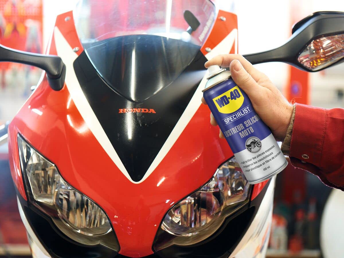 WD-40 Specialist Aerosol de silicona para motocicleta 400 ml | Spray de brillo para motocicleta | Limpiador WD40 | Spray de silicona para motocicleta