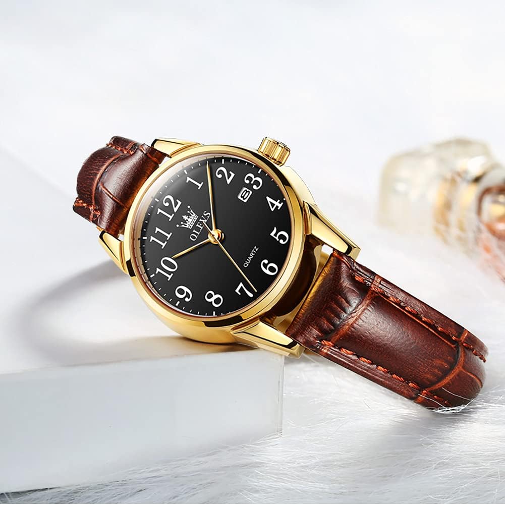 OLEVS Womens Leather Watch, Brown Womens Watches Leather Band Waterproof Analog Dainty Womens Ladies Watch for Small Wrists, Easy Read Luxury Dress Watches for Women Arabic Numbers White/Blue/Black - Image 2