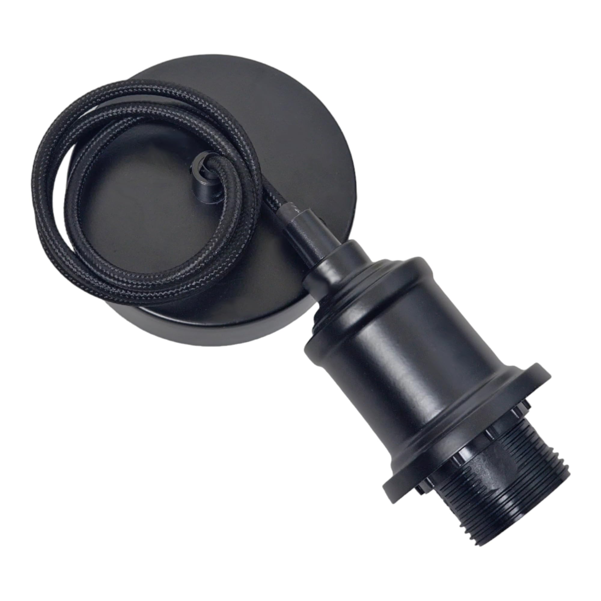 Ceiling Pendant Light Fitting Lamp Holder - 1m Adjustable Braided Cable E27 Bulb Holder Large Screw Socket- Kitchen Living Room Bedroom (Black)