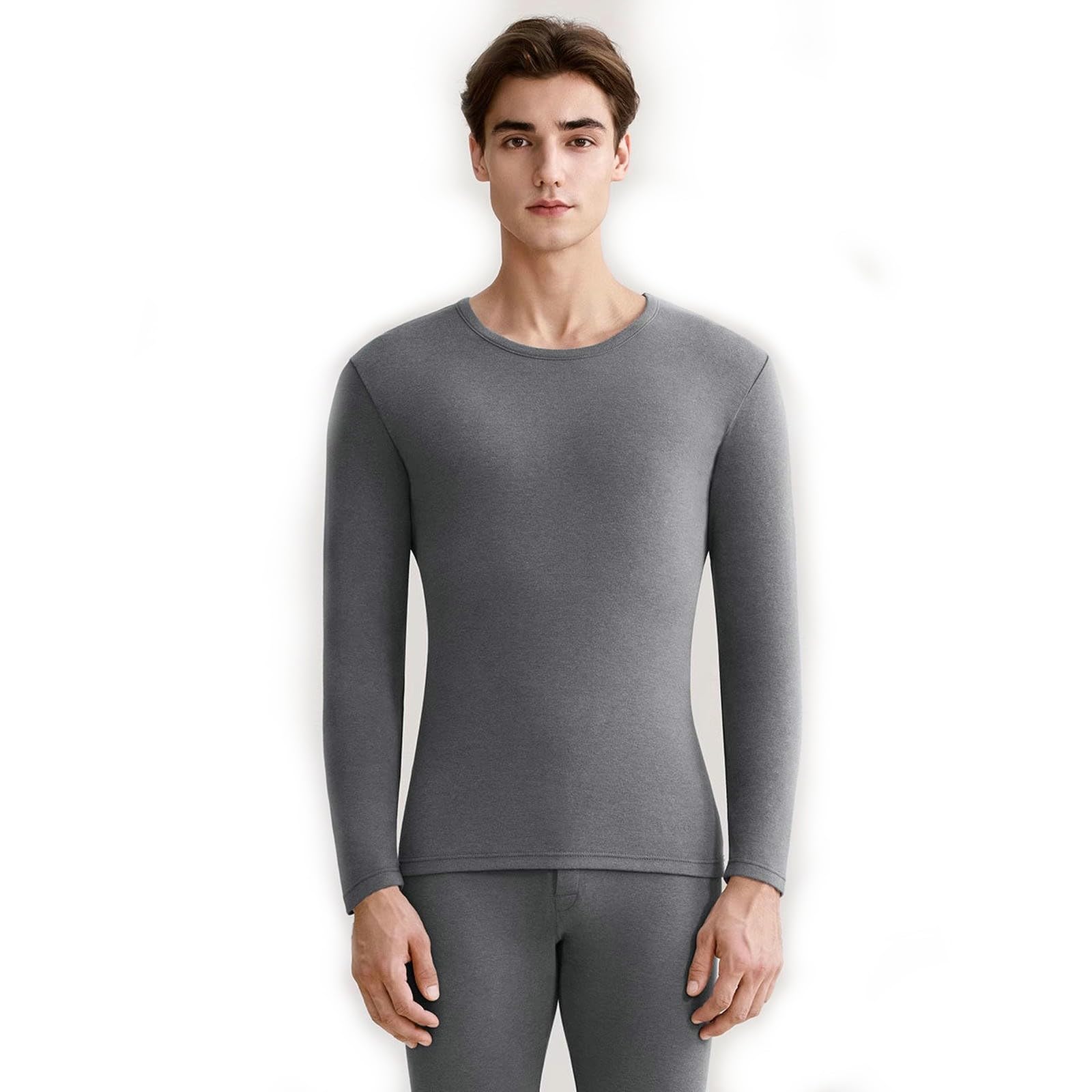 Intimo Termico Cappotto Autunnale in Fibra di bambù E Abito Lungo per Uomo Donna, Girocollo Stile Sottile-Grigio Ferro (Stile Maschile)-3XL (140-160 Libbre)