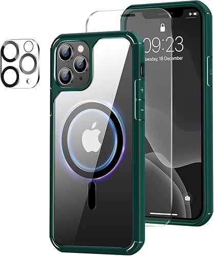 Amizee Funda magnética compatible con iPhone 11 Pro Max compatible con MagSafe con protector de pantalla y protector de lente de cámara, parte