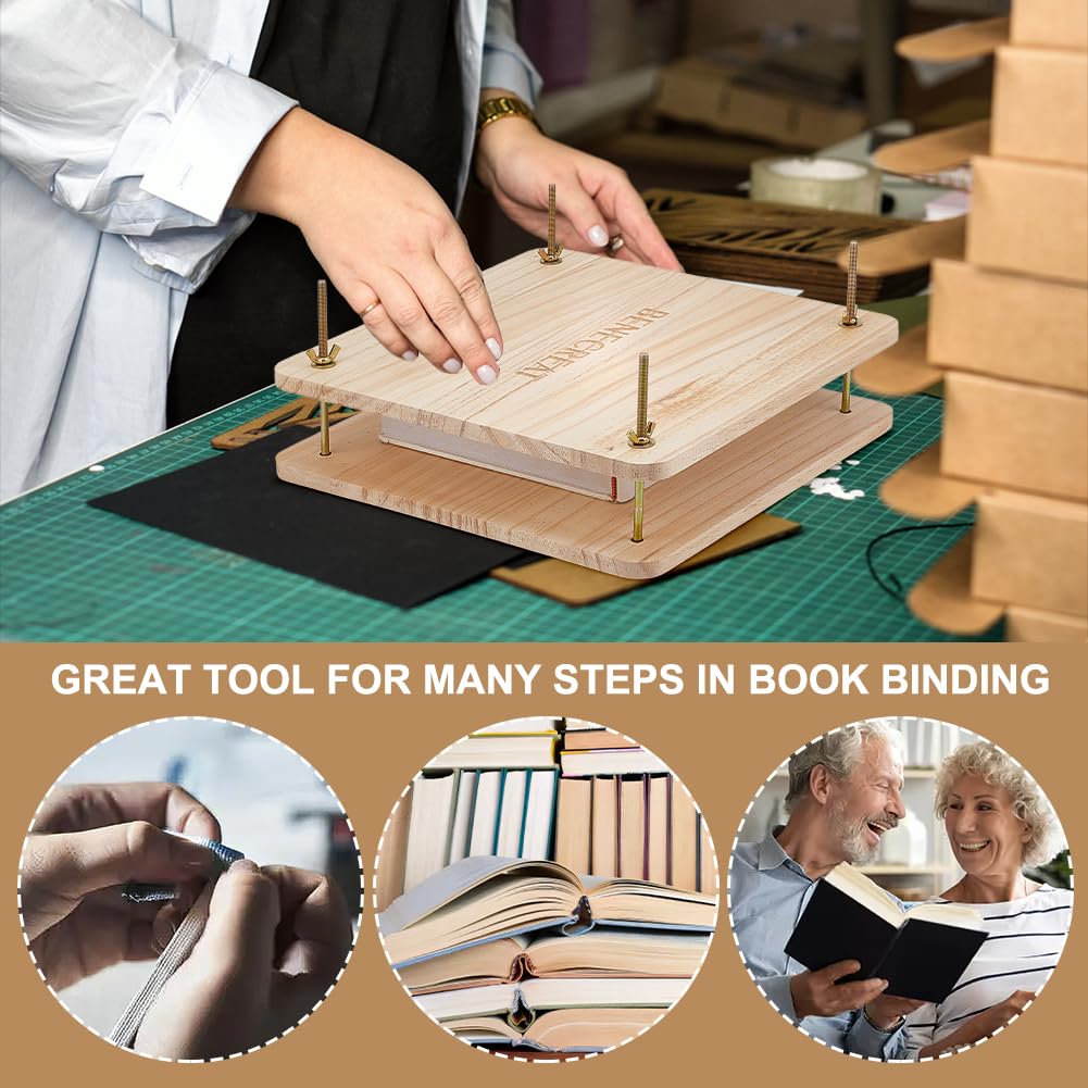 BENECREAT Reliure Book Press, Machine Portative D'Outil de Presse de Livre en Bois avec L'Écrou de Fer, Écrous à Oreilles, Joint pour la Maison, École, Bureau, Reliure 30x30 cm