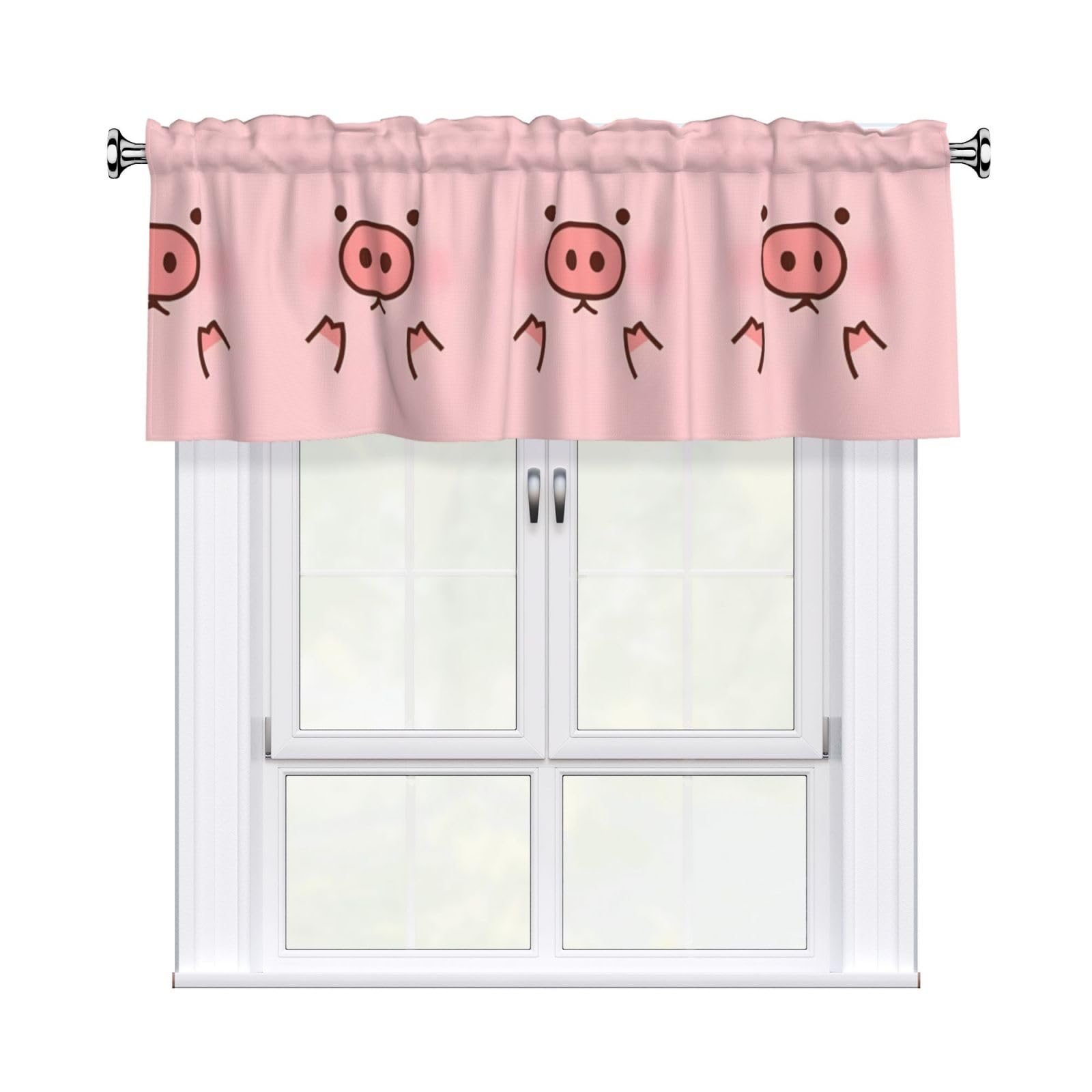 HJFCZH WHJSSF Cute Pig Prints 54x18in Curtain Valance - Peach Skin Polyester Kitchen Cover with Light Filtering Floral & 3" Rod Pocket