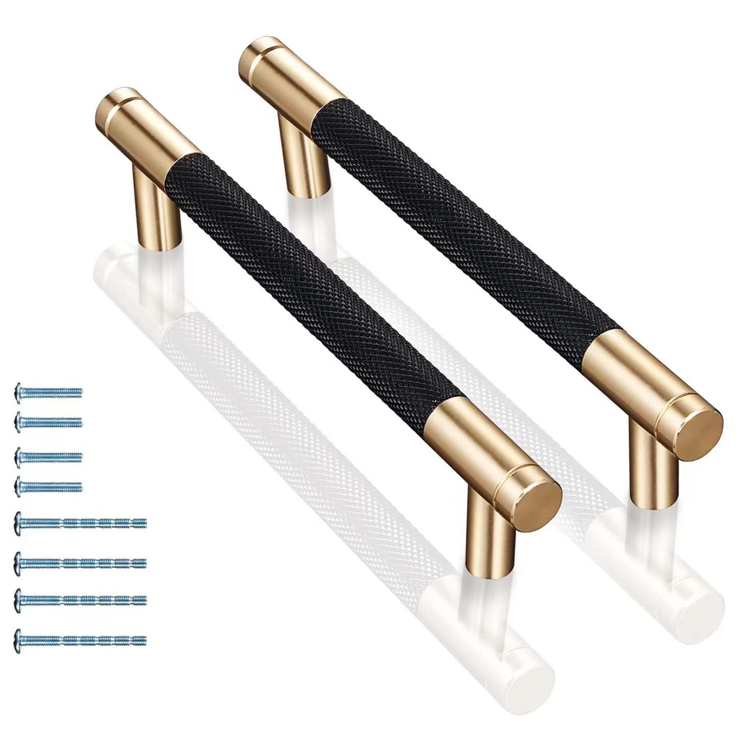 Aputue Cabinet Handles, Knurled Diamond Pattern Drawer Hardware, 2 pcs 12.8cm Modern Black and Gold Aluminum Cabinet Pulls, Corrosion-resistant Drawer Pulls for Kitchen Cupboard Door and Bathroom