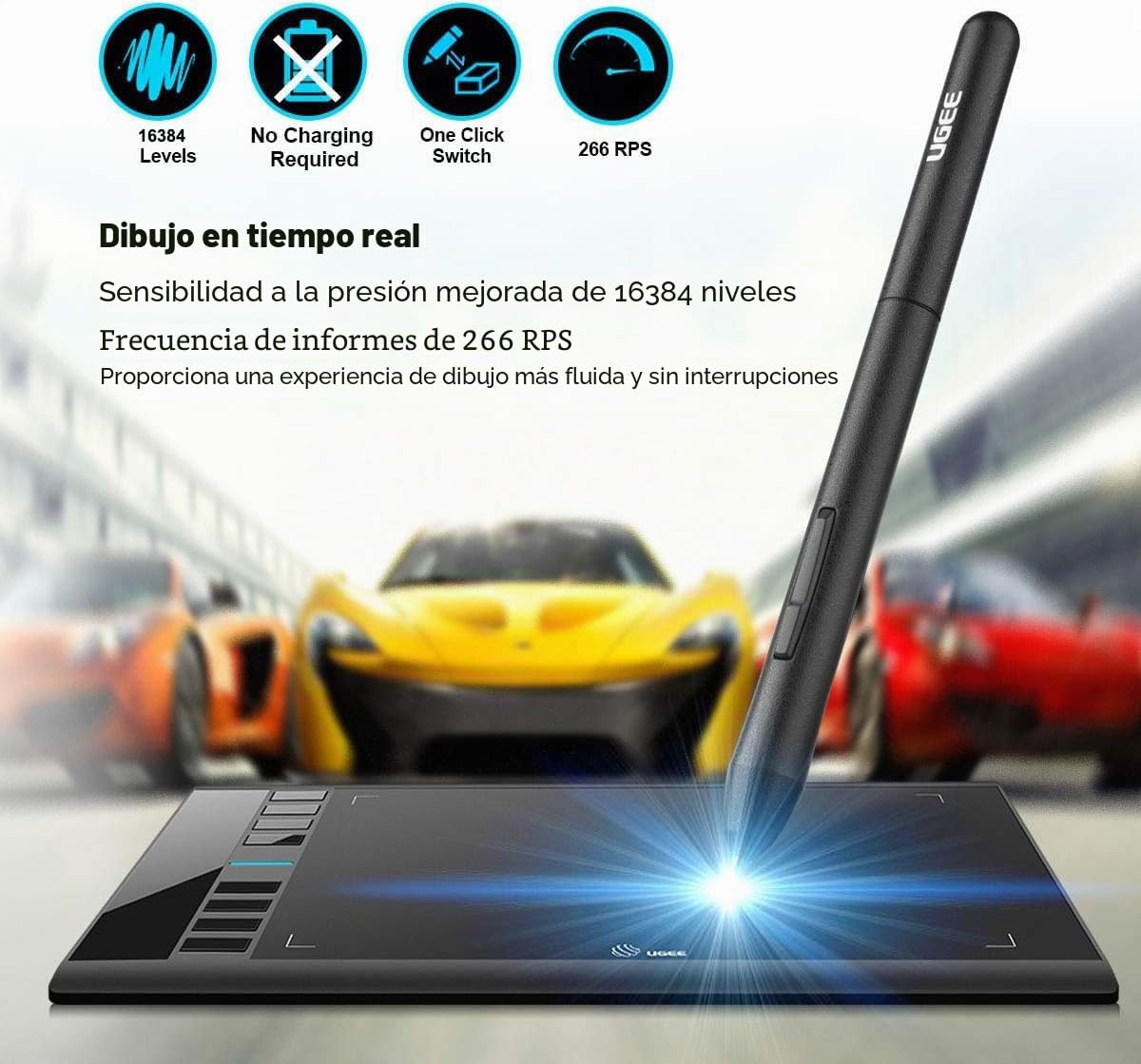 Graphics Drawing Tablet, UGEE M708 10 x 6 inch Large Drawing Tablet with 8 Hot Keys, Passive Stylus of 8192 Levels Pressure, UGEE M708 Graphic Tablet for Paint, Design, Art Creation Sketch