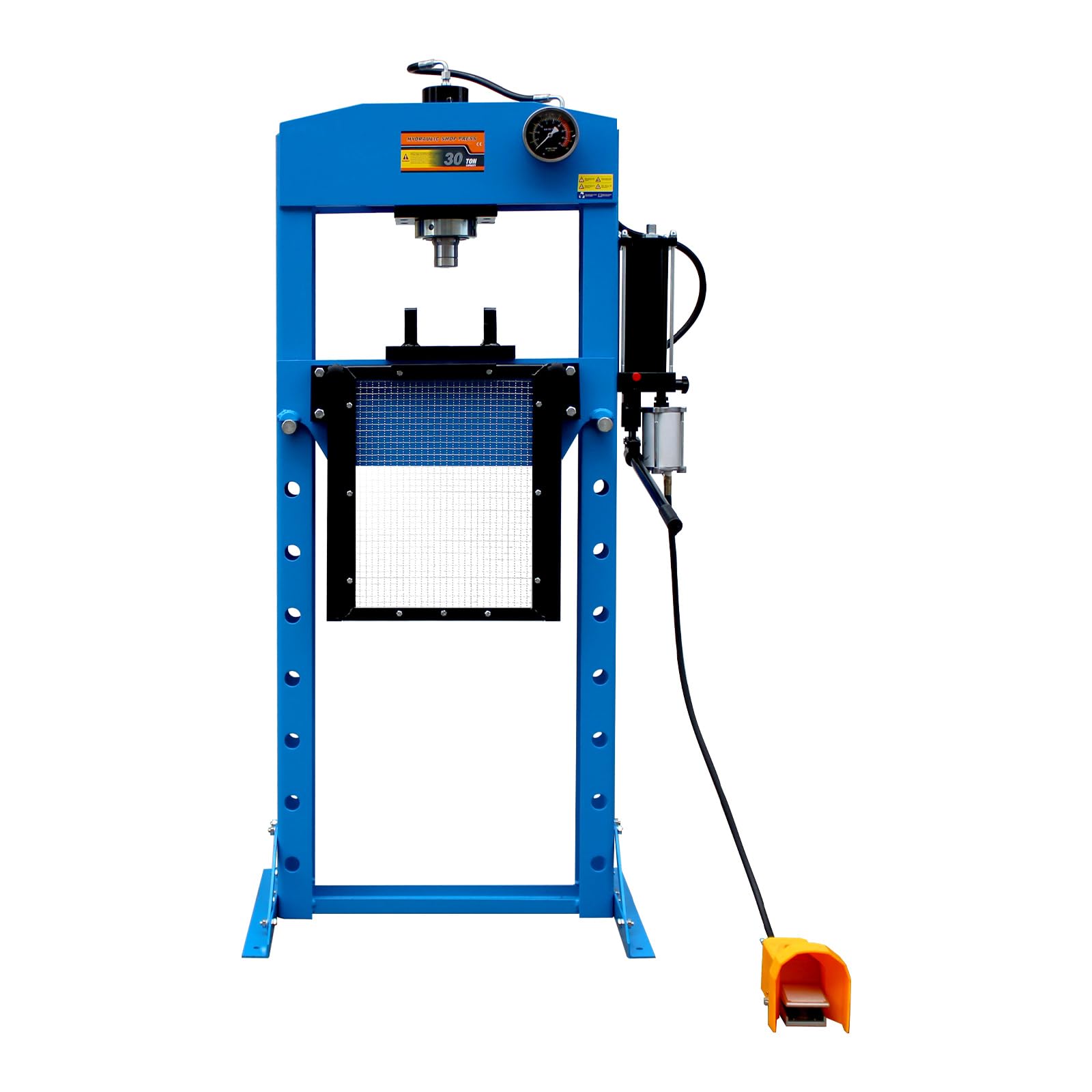 30 Ton Capacity Hydraulic Shop Press, Heavy Duty Pressing,Protective Grid Guard Fully Welded H-Frame, Air & Manual Dual Operation