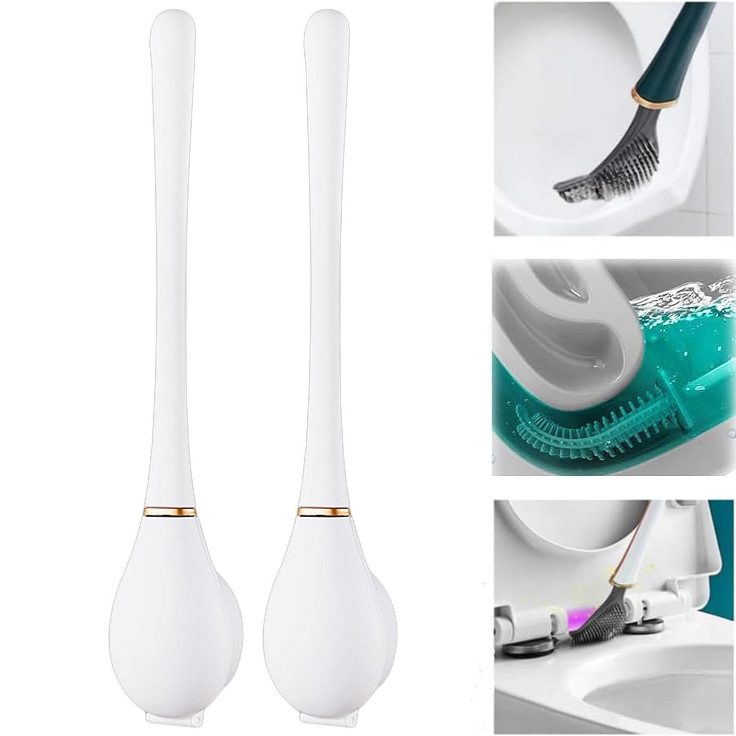 Ysaca Silicone Toilet Brush, Flexible Silicone Toilet Brush with Chnell Drying Stand, Toilet Brush Silicone for Quick Toilet Clean Toilet Brush for Bathroom, 2 Pieces, White