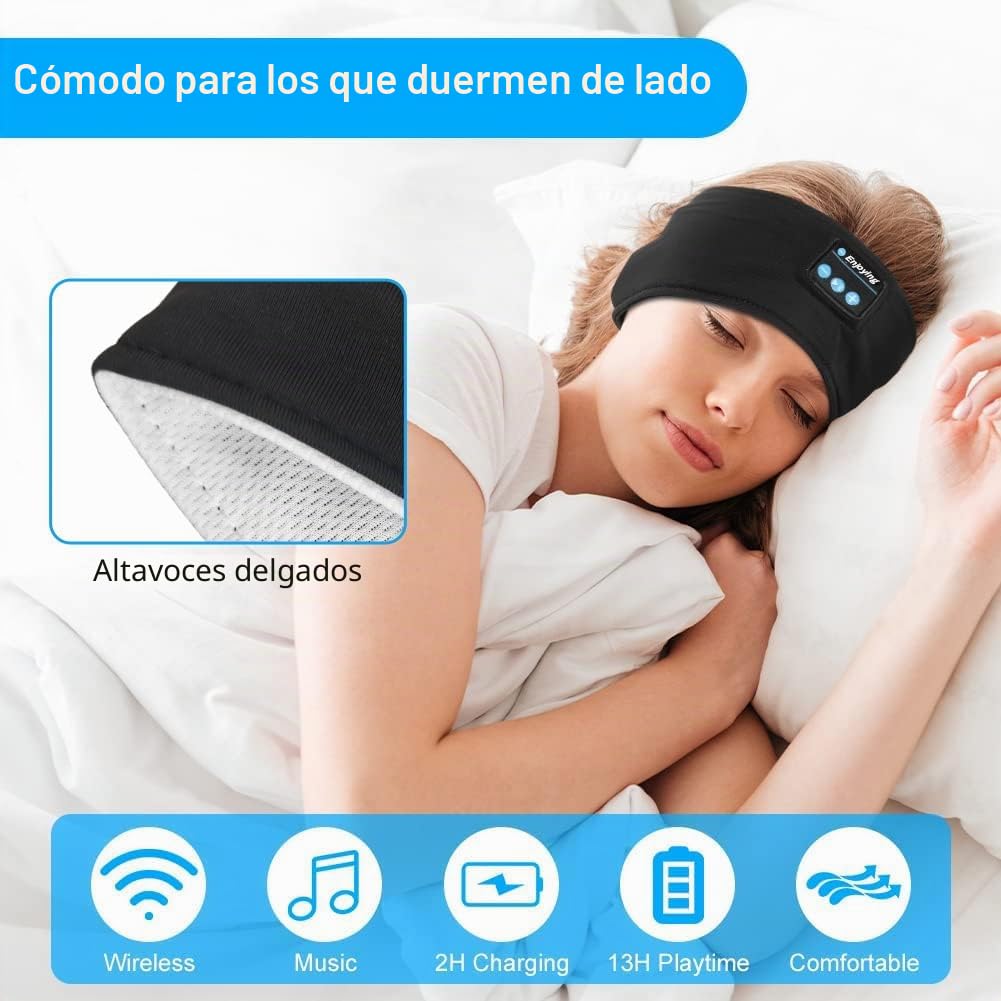 flintronic Auriculares para Dormir, Diadema Deportiva para Dormir 5.4, Antifaz para Dormir Auriculares Bluetooth, para Deportes, Musica, Correr, Viajar(Negro)