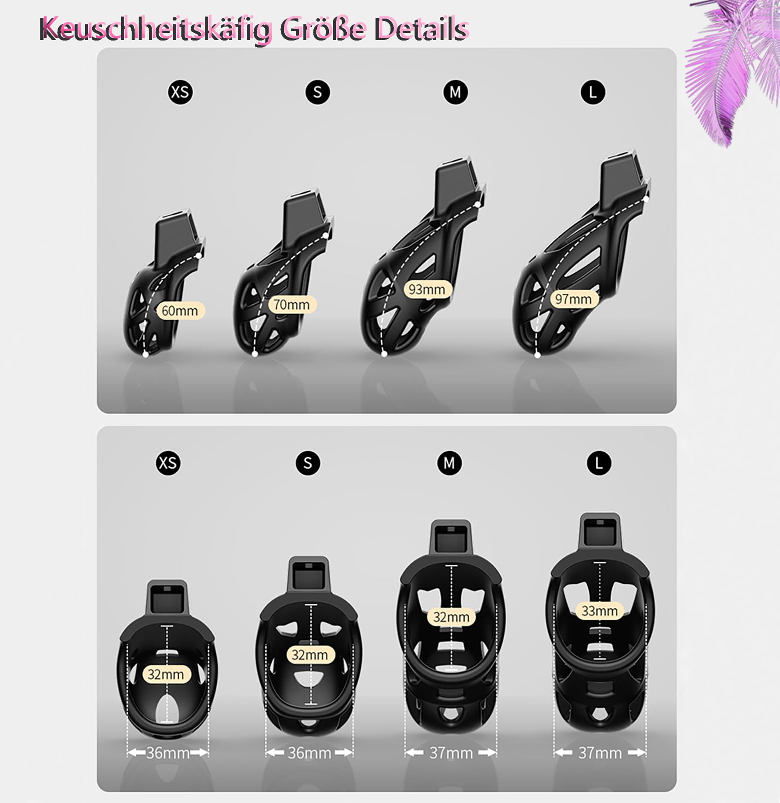 SeLgurFos Ceinture de chasteté 3D Set avec trois anneaux plus larges et ceinture Petite cage à pénis Chastity Cage avec urinoir Cage de chasteté SM Bondage sex toy pour hommes (XS)