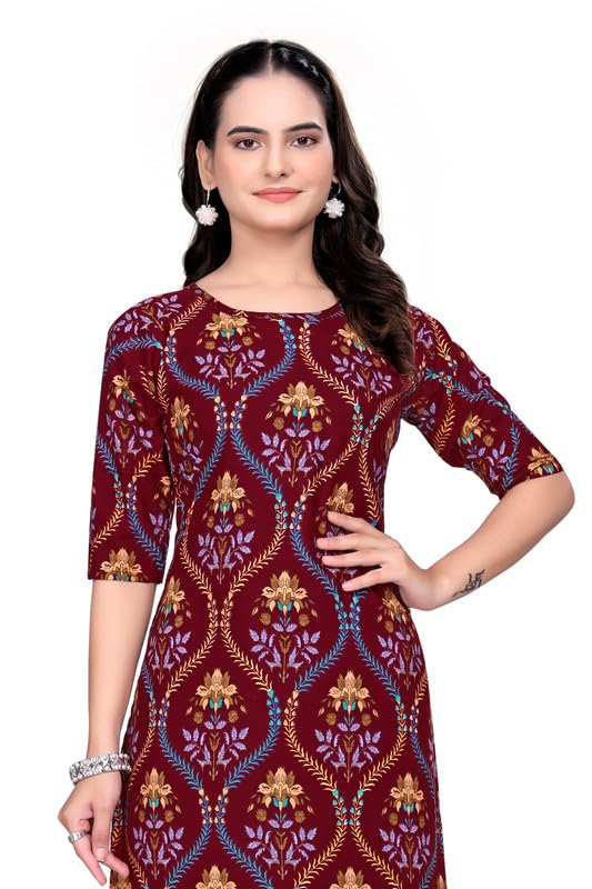 Image of Women's Floral Printed Crepe Knee-Length Kurti Vinod Parent 124