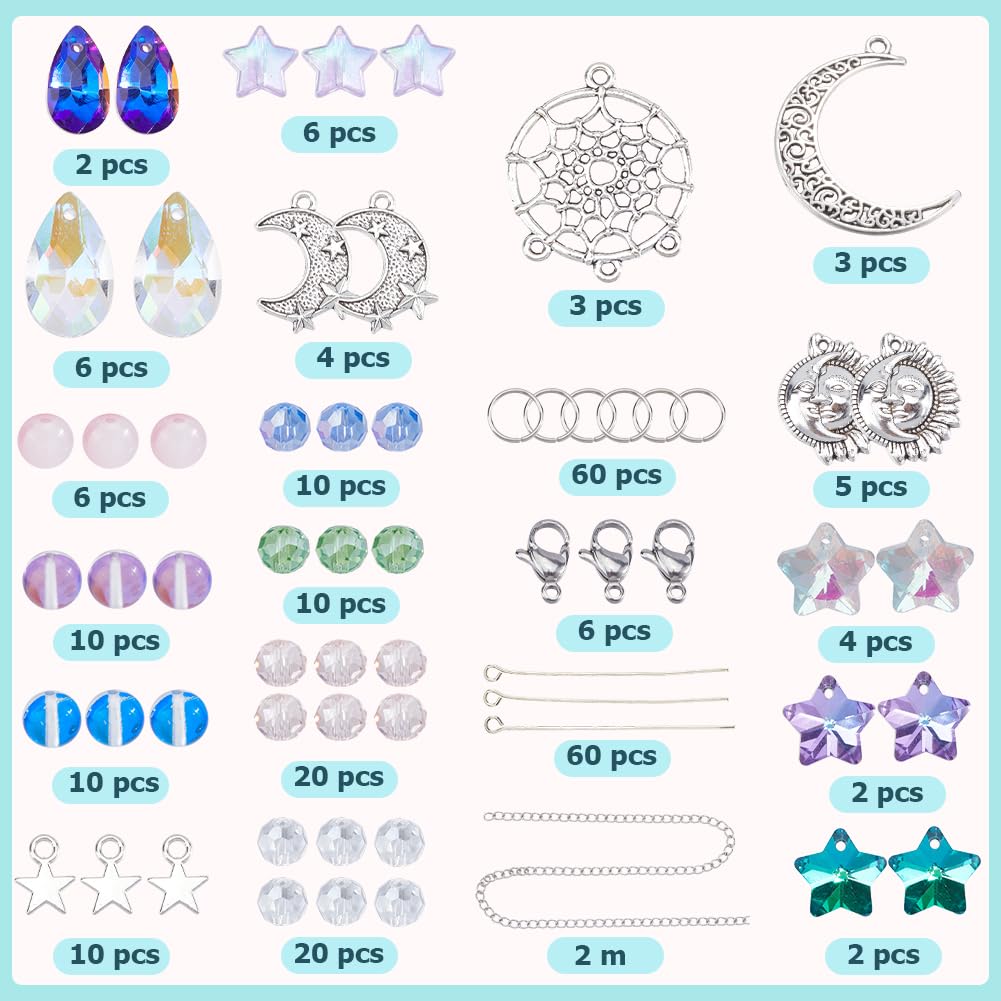 SUNNYCLUE 1 Box DIY 6 Sets Suncatcher Making Kit Car Charm Ornament Moon Sun Catchers Glass Hanging Charms Hanging Cars Charm Star Teardrop Beads Ornament for Women Window Home Decorations - Image 3