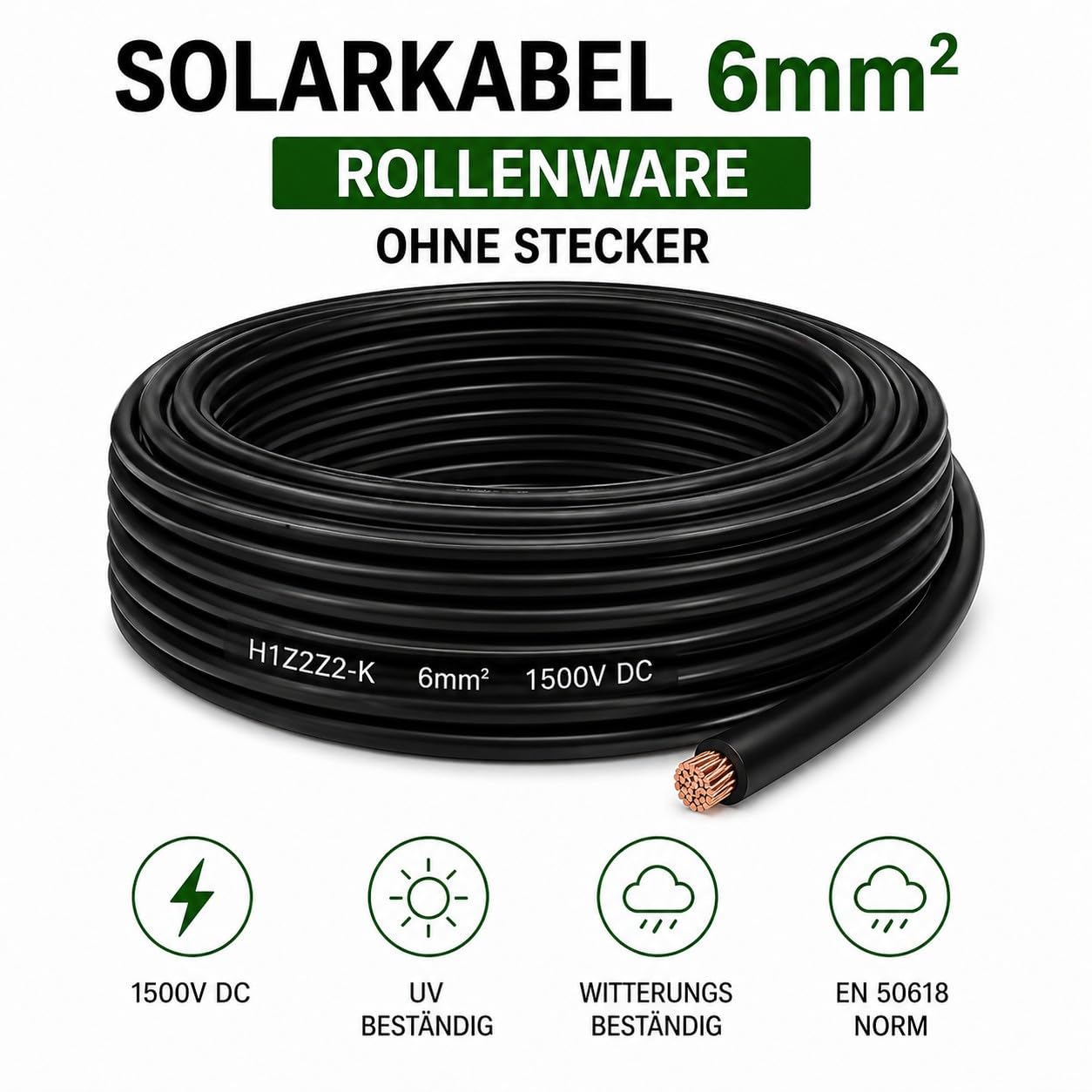 35Fahrenheit Solarkabel 6mm2 H1Z2Z2-K 6mm2 | 50m Verlängerungskabel 6mm2 | UV-beständiges Photovoltaik Kabel 6mm2 Schwarz| UV- & Witterungsbeständig für PV Solaranlage