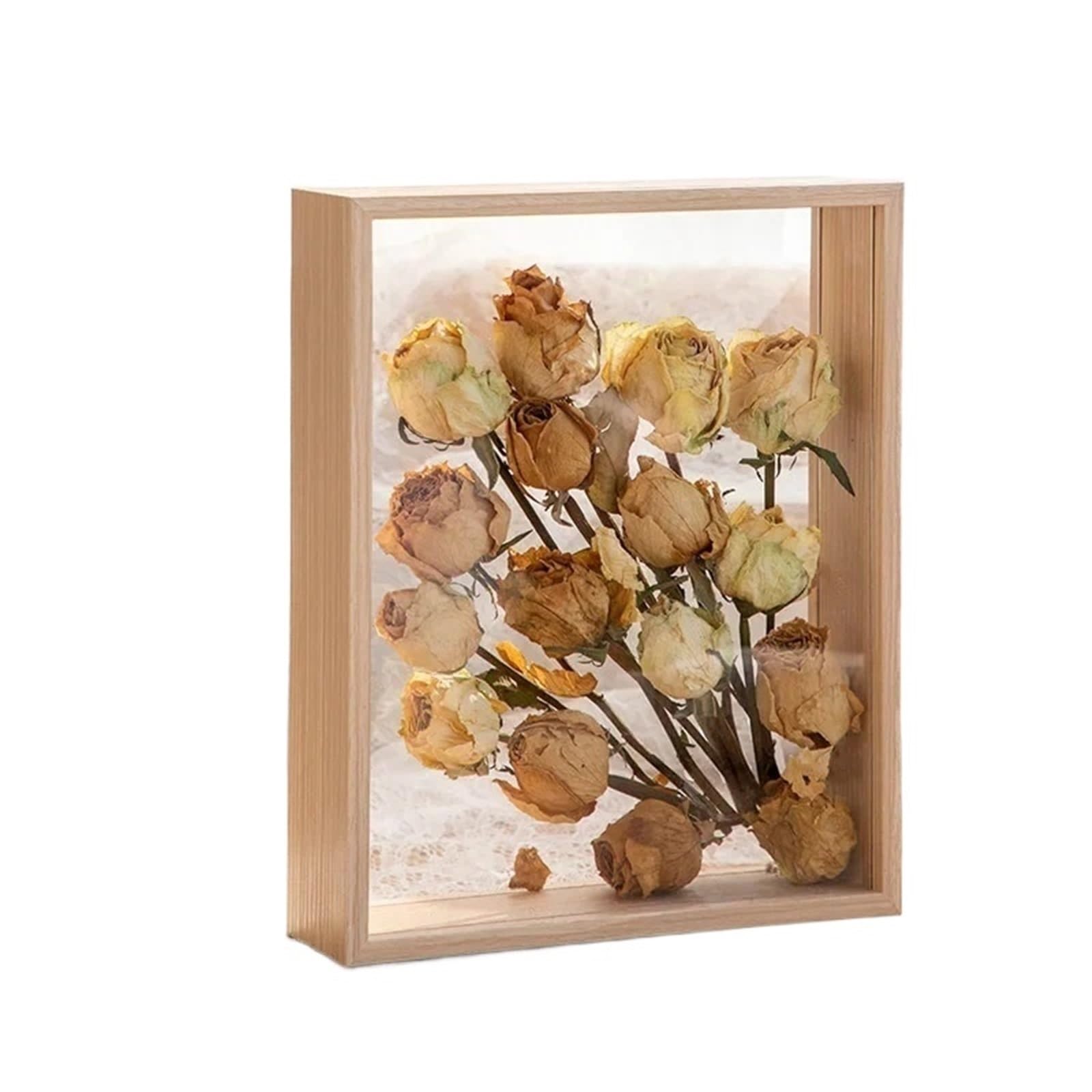2PCS Deep Transparent Shadow Box Frames Bouquet Display Flower Case For Crafts 3D Picture Memorabilia Memory Wooden Tabletop for Tabletop and Wall(Color 2,7inch)
