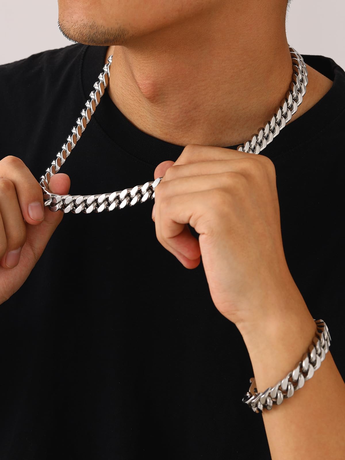 U7 Collana da uomo a catena cubana a maglia cubana in acciaio inossidabile larghezza 5/7/9/12 mm lunghezza 45-76cm colore argento placcato oro nero stile hip hop confezione regalo