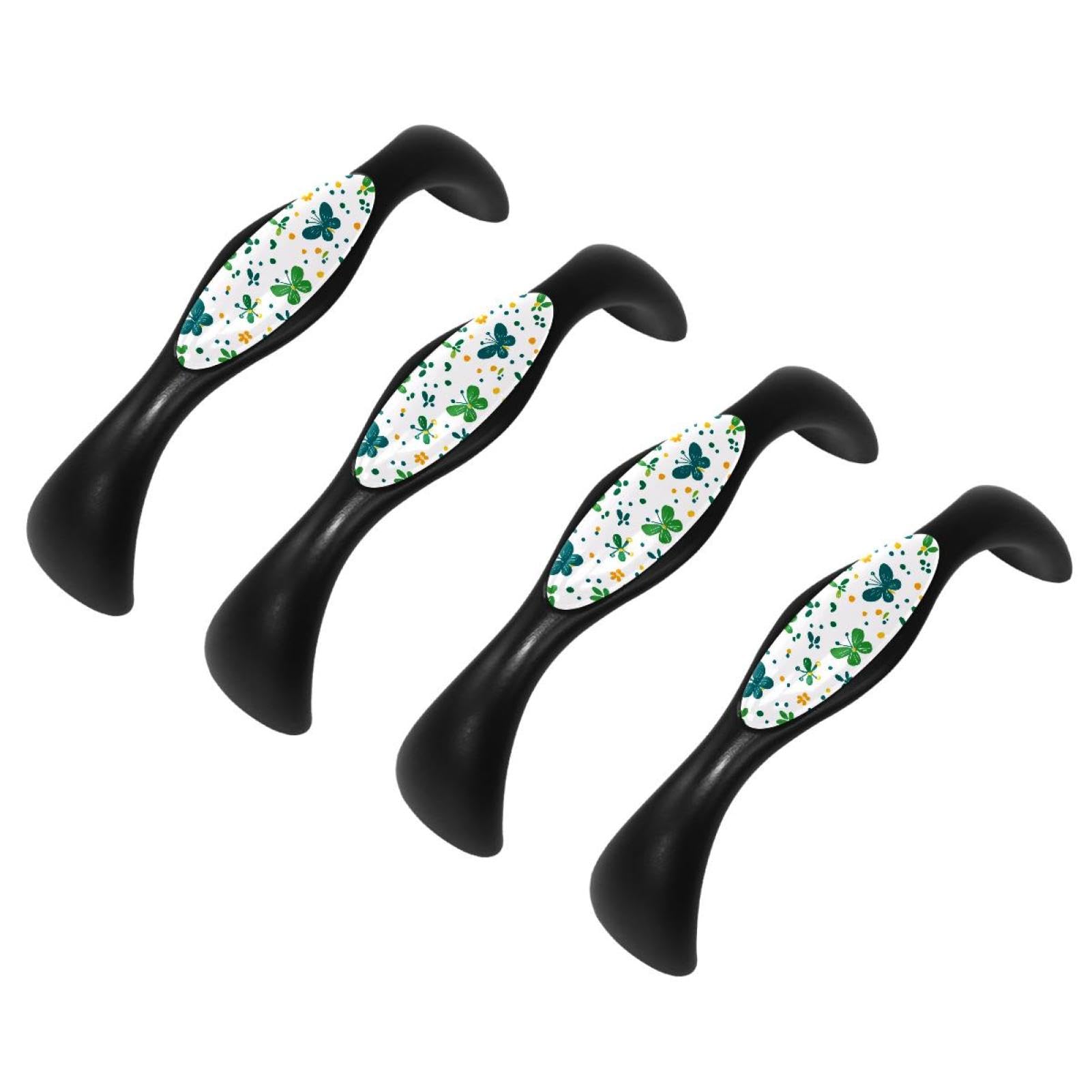 4 Pieces Green Butterfly and Flower Pattern Drawer Pulls Cabinet Pulls Kitchen Drawer Hardware Cabinet Handles Dresser Handle Closet Door Knobs for Bedroom