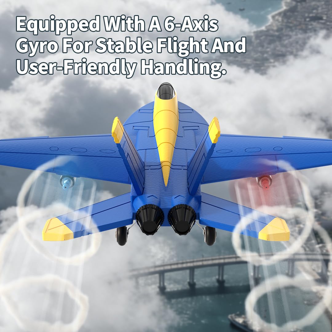 NULA Aereo radiocomandato per parco giardino, 2 canali, aereo hobby radiocomandato con girostabilizzazione a 6 assi, motori Dual Coreless, luce LED per adulti (giallo/4 batterie)
