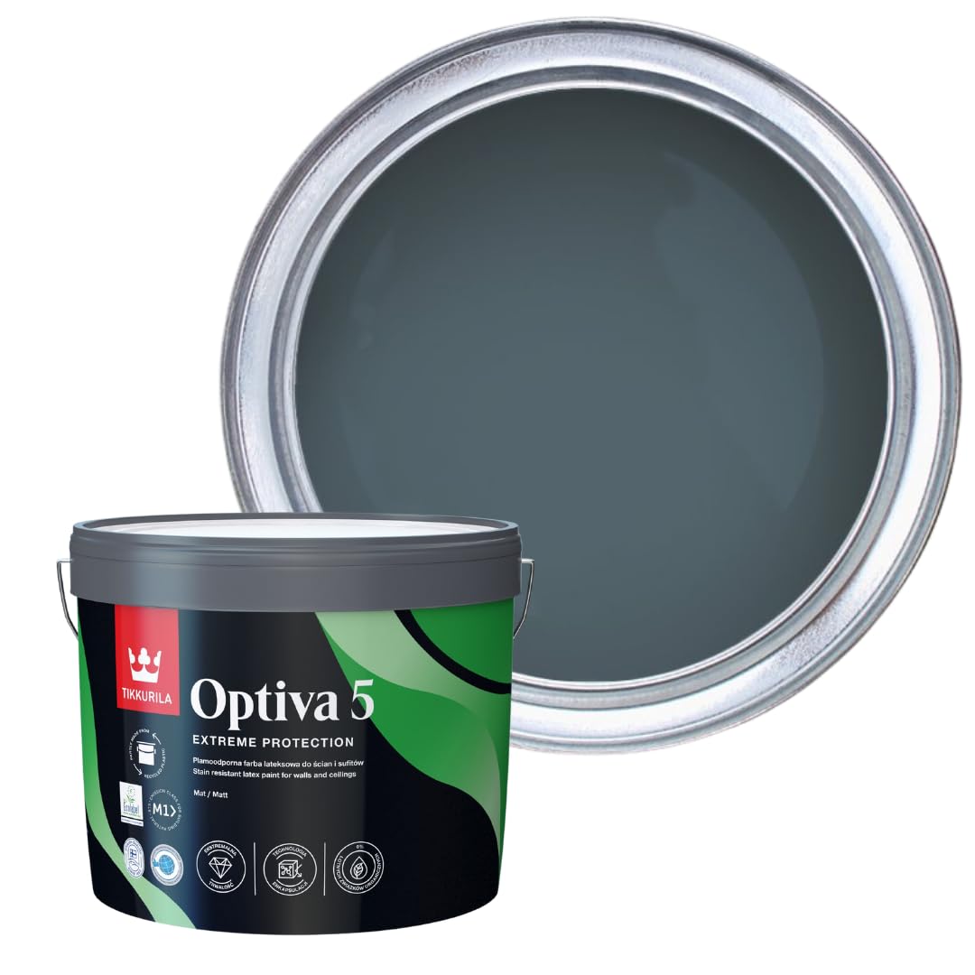 TIKKURILA Optiva 5 Matt Emulsion Paint โ Durable, Scrubbable & Easy-Clean for Walls and Ceilings | Zero VOC - 10L Petrol S491