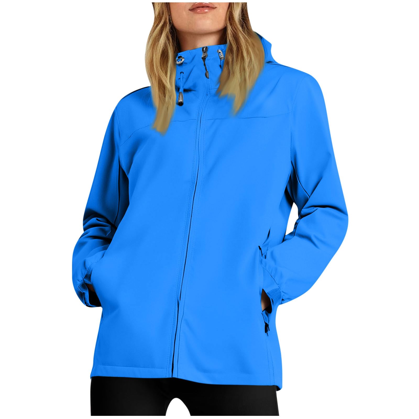 Plus Size Rain Jacket Women Waterproof Hooded Raincoats Travel Hiking Rain Coat Packable Windbreaker with Pockets