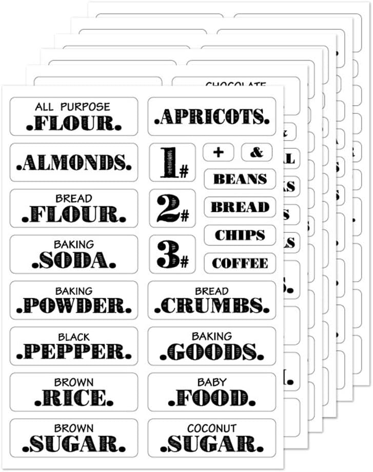 MSKJ Farmhouse Pantry Labels 6 Sheets Transparent Waterproof Pantry Stickers Food