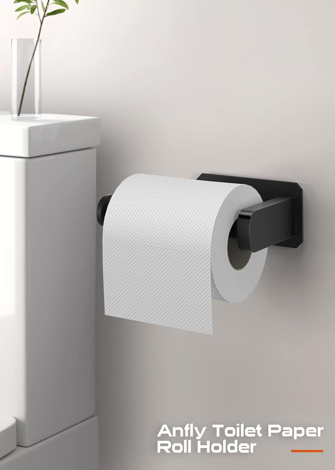 Anfly RV Toilet Paper Holder Camper,Self Adhesive Toilet Paper Holder with 2 Hanging Hooks for Campers, Bathroom, Kitchen and Bedroom,No Drill/Wall Mount, Black